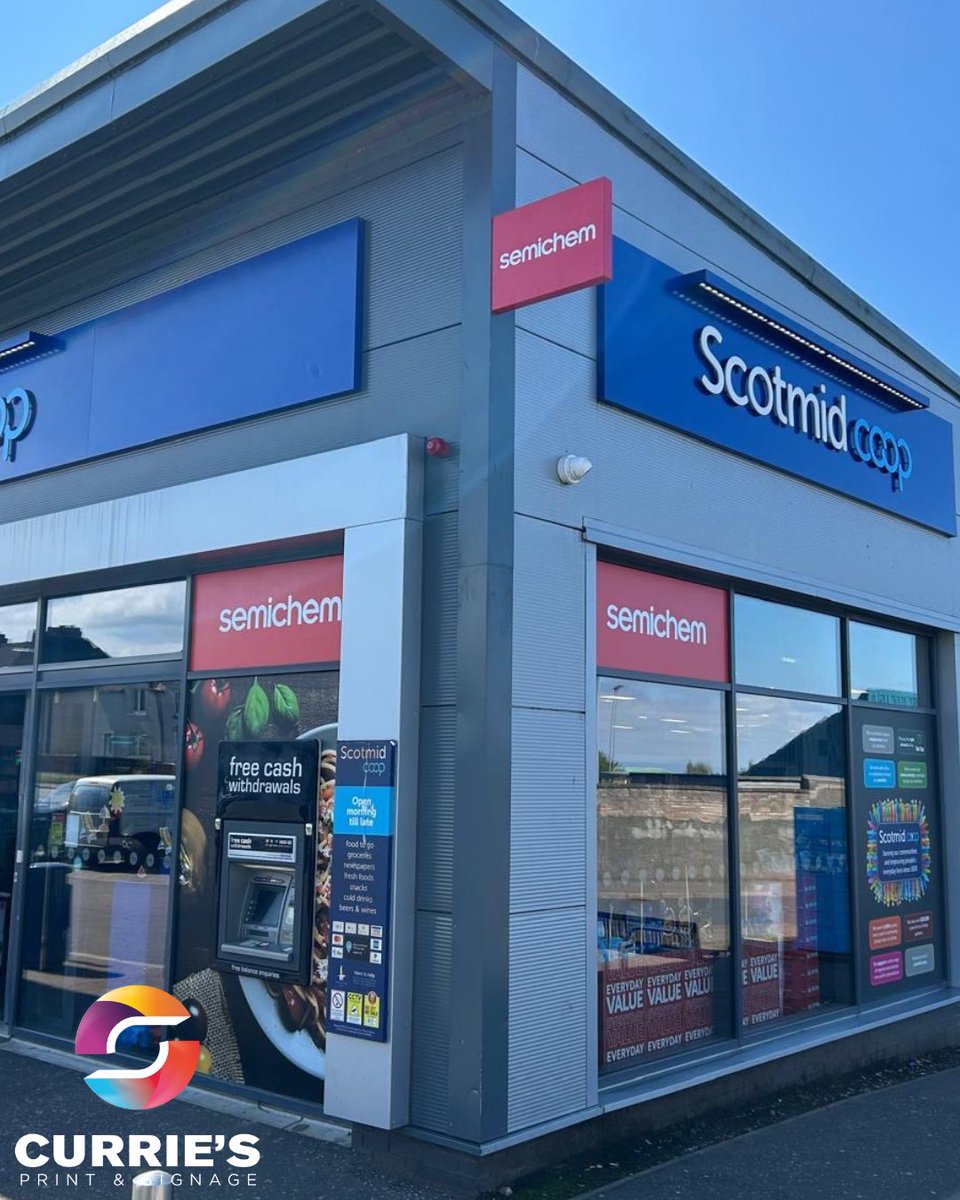 curries_print's tweet image. Semichem projecting sign with printed window graphics for Scotmid Boness. 

Phone - 01506 854033
Email - sales@curriesprint.co.uk 
Visit - 81A East Main Street Broxburn 

#semichem #sign #signwriter #signwriting #signdesign #printexpert #signbusiness #externalsignage