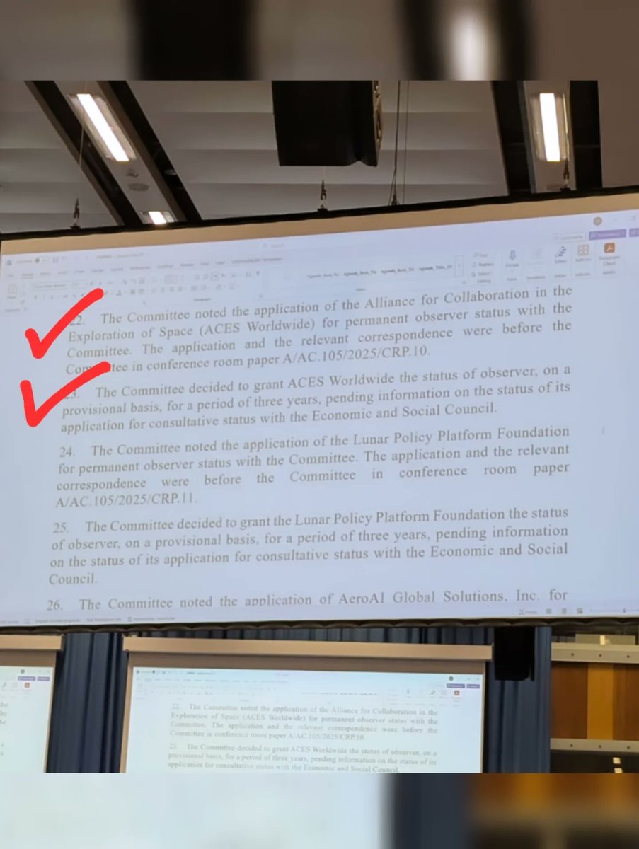 chemistinspace's tweet image. Big win for ACES Worldwide! 🌍🚀 We&apos;re now a Permanent Observer to the #UNCOPUOS! 🙏 

Thanks to Dr. Upasana Dasgupta for representing us. Let&apos;s work towards a sustainable &amp;amp; peaceful future in space! 🌏🚀 

@UNOOSA
#UNOOSA #COPUOS #SpaceSustainability #UNSDG