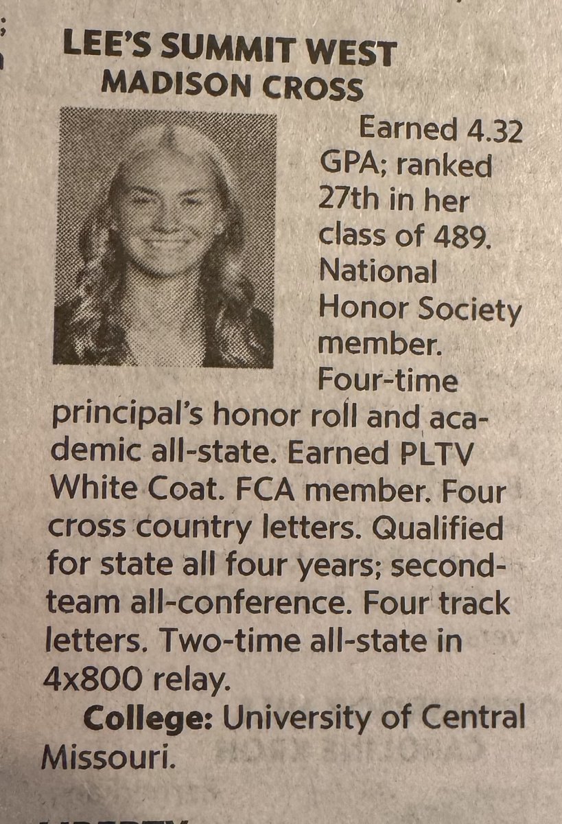 Congratulations to our own Madison Cross for being selected at the KC Star student/athlete of the year representing Lees Summit West High School!  Titan Nation is proud of your work in the classroom and on the athletic field! ⁦<a href="/LSWSportsUpdate/">Titan Sports Update</a>⁩