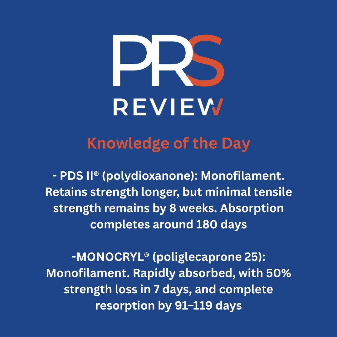 prsreview's tweet image. Suture strength and absorption

#prsreview #suture #surgery #vicryl #monocryl #pds #stitches #suturing #generalsurgery #ENT #OMFS #plasticsurgery #reconstructivesurgery #surgicaleducation #medicaleducation #meded #plasticsurgeryresidency #plasticsurgeryfellowship #surgery