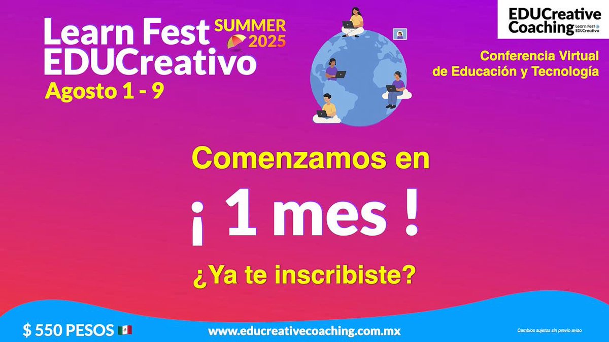 Faltan muy poco para el Learn Fest

¿No te has inscrito?
No te preocupes, todavía puedes hacerlo:
• Inscríbete en: learnfest25.eventbrite.com.mx 
  $550 MXN
• Programa: educreativecoaching.com.mx