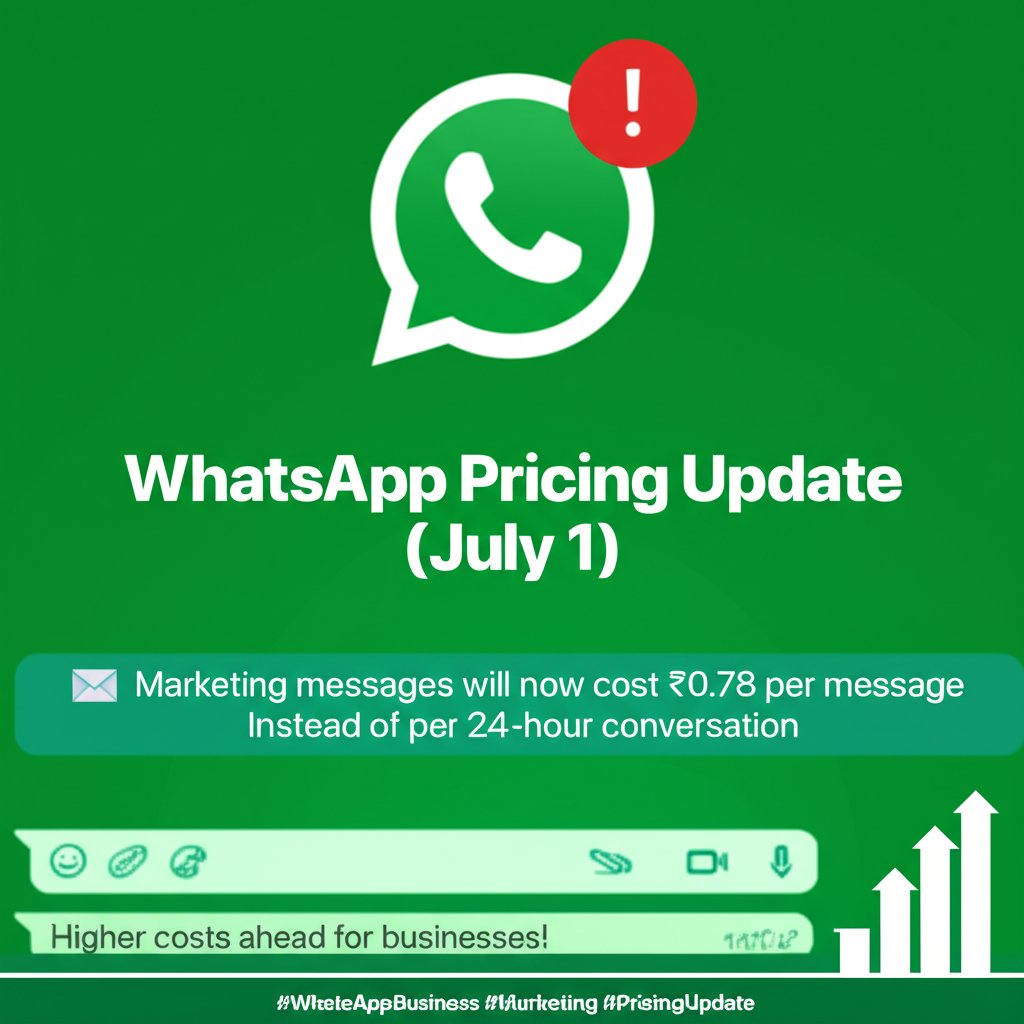 ITNewsBreaking's tweet image. 🚨 WhatsApp Pricing Update (July 1)
📩 Marketing messages will now cost ₹0.78 per message instead of per 24-hour conversation.
📈 Higher costs ahead for businesses!
#WhatsAppBusiness #Marketing #PricingUpdate