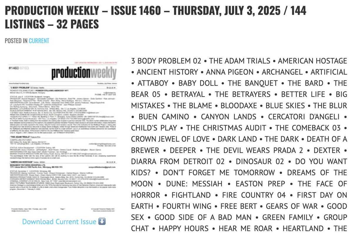 Production Weekly - Issue 1460 - Thursday, July 3, 2025 / 144 Listings - 32 Pages

Download Current Issue ⬇️

productionweekly.com/production-wee…