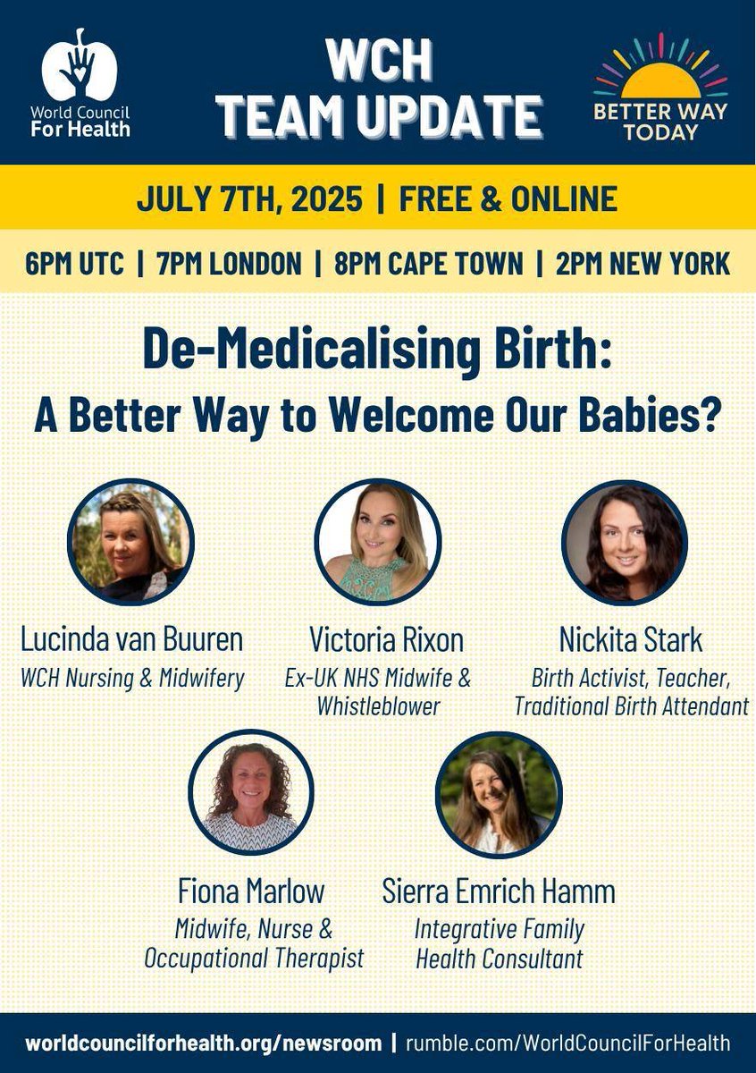 Reclaiming Birth as Sacred - De-Medicalising Birth. Join us for this free online event: 
🗓️ July 7th, 2025 - 6PM UTC 
📍 Live on Rumble &amp; WCH streams rumble.com/c/WorldCouncil…
🎟️ FREE
#Birth #EmpoweredBirth #BirthMatters #Midwifery #BirthWithoutFear #FreeBirth #pregnancy