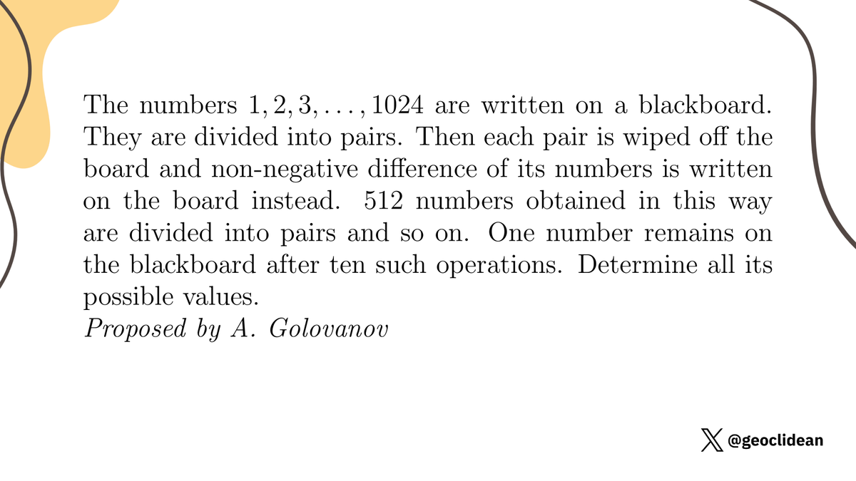 geoclidean's tweet image. Numbers on blackboard replaced by difference
#Combinatorics #CombinatoricsSolved #Invariant #Parity #Blackboard