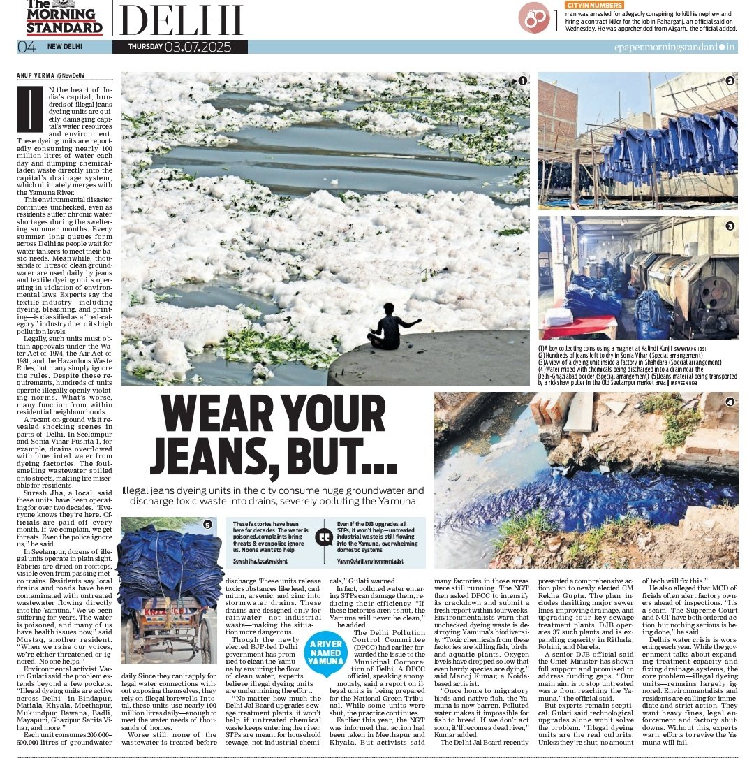 #YamunaSeries Illegal jeans dyeing units are reportedly consuming nearly 100 million litres of water each day and dumping chemical laden waste directly into the capital’s drainage system, 
which ultimately merges with 
the Yamuna River. Story by <a href="/JournoAnup/">Anup Verma</a> 
Pics <a href="/shibasahu2012/">SHIBA</a>