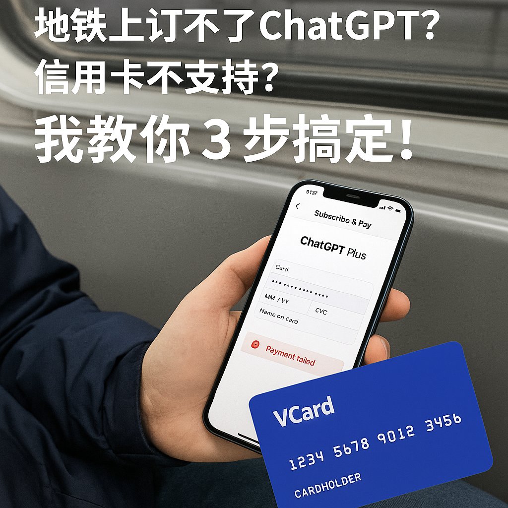 VCard_CN's tweet image. 🚇地铁上也能秒订ChatGPT？试试这张虚拟卡👇
信用卡绑不上？支付总失败？
用 VCard，只需3步搞定：
✅ 注册账号
✅ USDT充值开卡
✅ 一键订阅成功！
📲 立刻访问 👉 51vcard.com
#虚拟信用卡 #ChatGPTPlus #数字游民 #自由职业者 #VCard