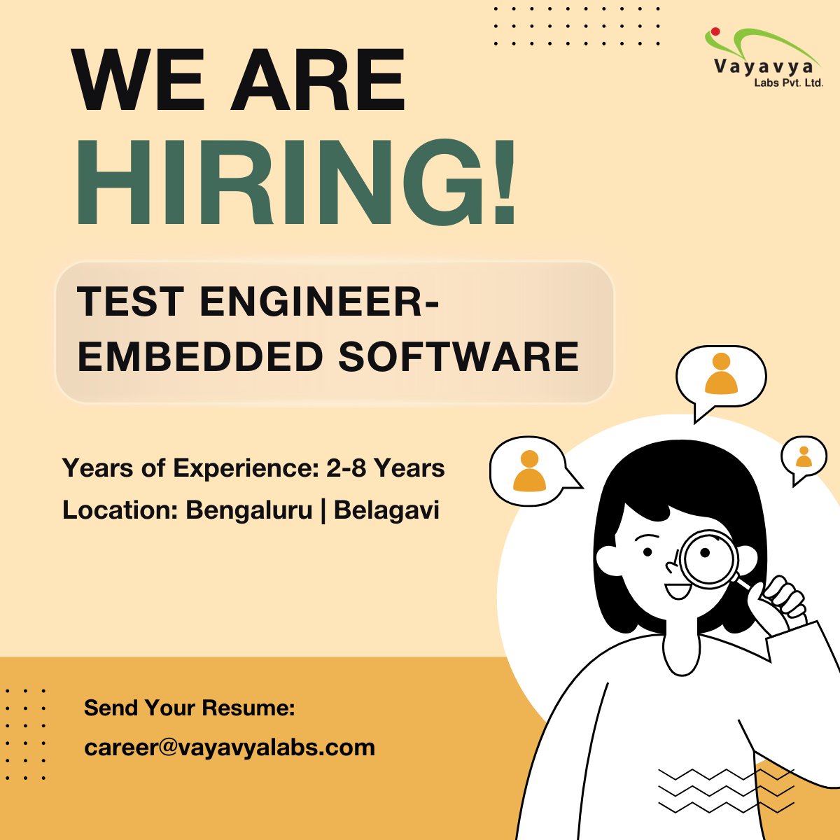 vayavya's tweet image. Love testing embedded systems?
Let's make bugs extinct, together.
We are looking for #Embedded Test engineers having relevant experience in Embedded Firmware/#SoftwareTesting and a good understanding of Embedded #Cprogramming.
🌐 Apply here: vayavyalabs.com/current_openin…
