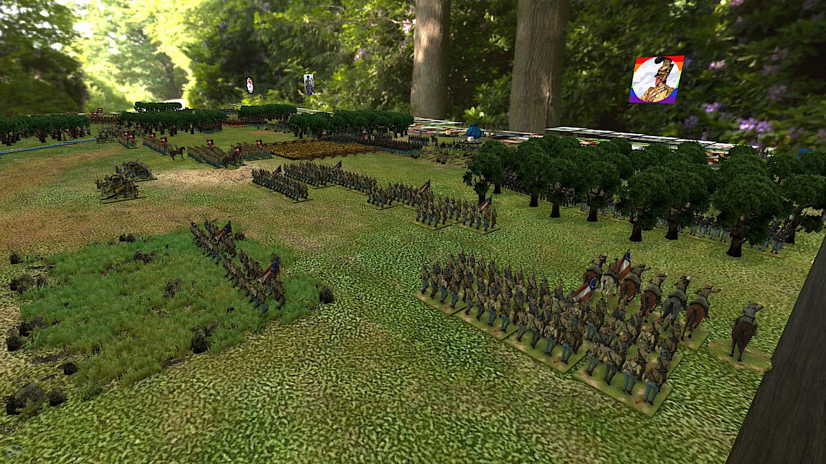 The Union is off to an an early 19-7 lead in our latest 4 x 4 1863 "Longstreet" game, but no one will accuse the Rebels of hanging back.  Some nasty fights to come, particularly in the center.