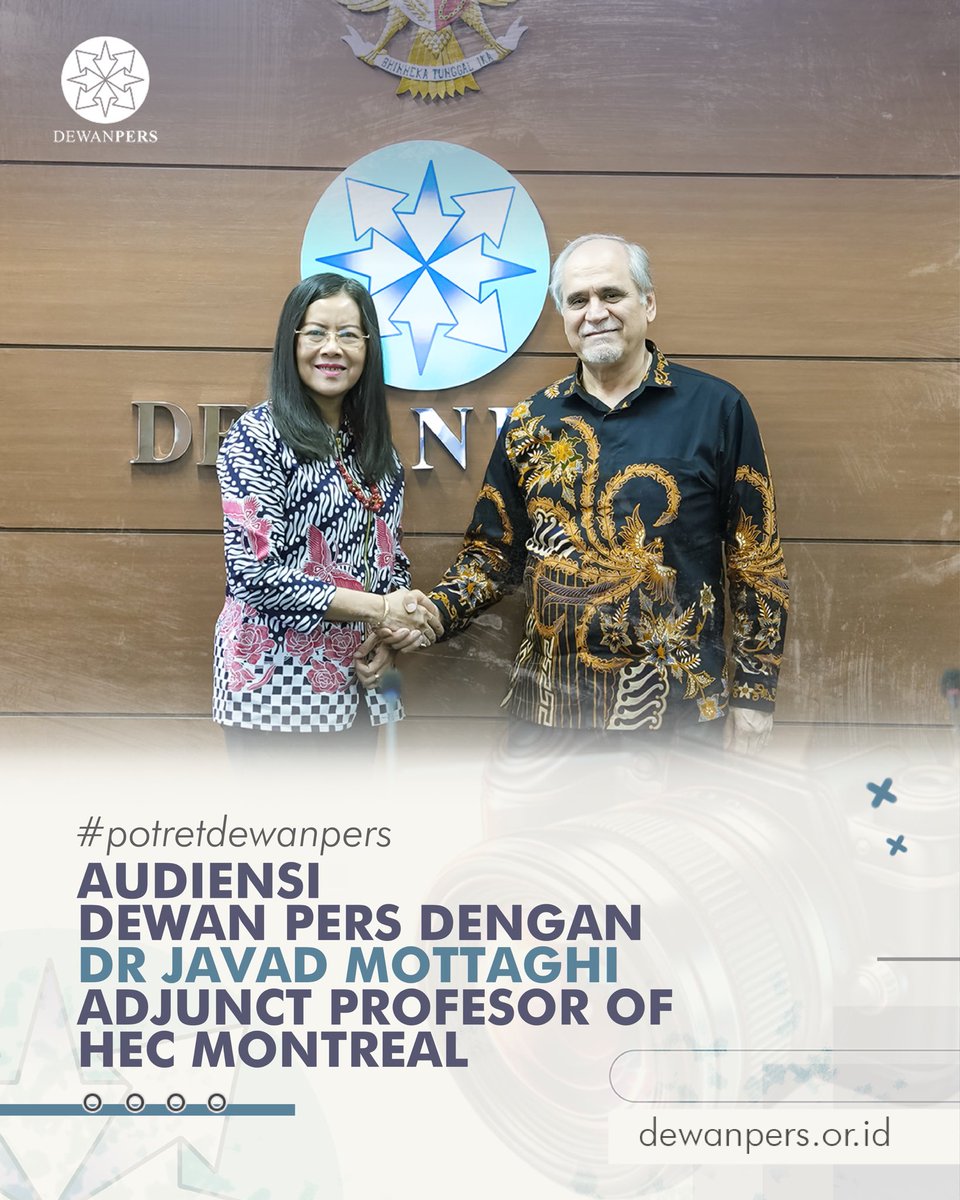 dewanpers's tweet image. Ketua Komisi Kemitraan dan Hubungan Antar Lembaga dan Infrastruktur, Rosarita Niken Widyastuti menerima kunjungan Dr. Javad Mottaghi, Adjunct Professor of HEC Montreal, Rabu (2/7) di Gedung Dewan Pers. #potretdewanpers #audiensi