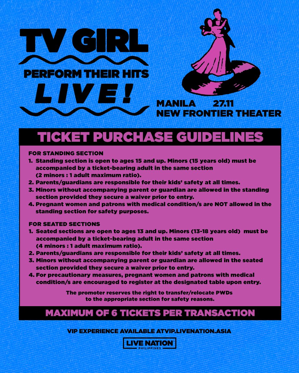livenationph's tweet image. LNPH Members, you know the drill! ๐ข
LNPH Presale starts TODAY at 12PM until 11:59PM. To access, simply sign up at livenation.ph and log in to your account.
TV Girl Perform Their Hits Live
๐
November 27, 2025
๐New Frontier Theater
#TVGirlinManila