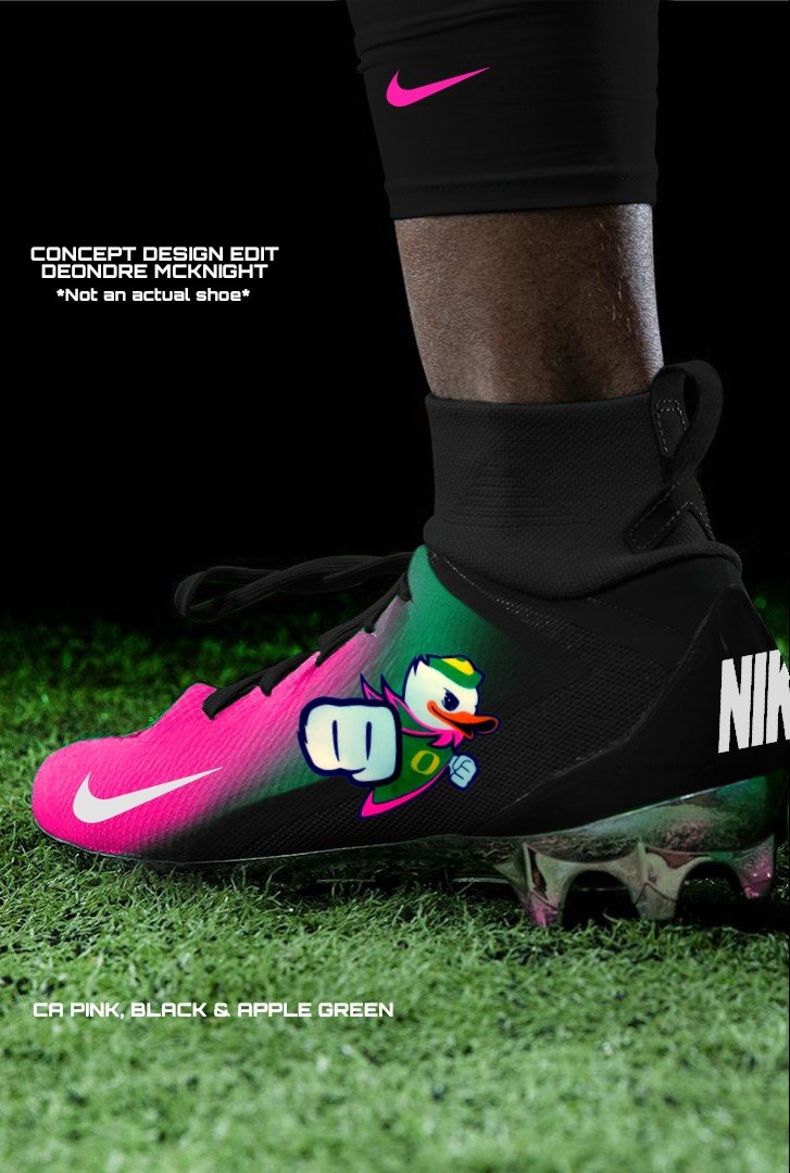 Fly with Purp🎗️se. 

Oregon CA Pink, Black, Apple Green &amp; Iridescent Silver Pink Uniform Concept!!

Would be so cool for a night game in real life!! *Not an actual uniform or shoe* #GoDucks #Nike