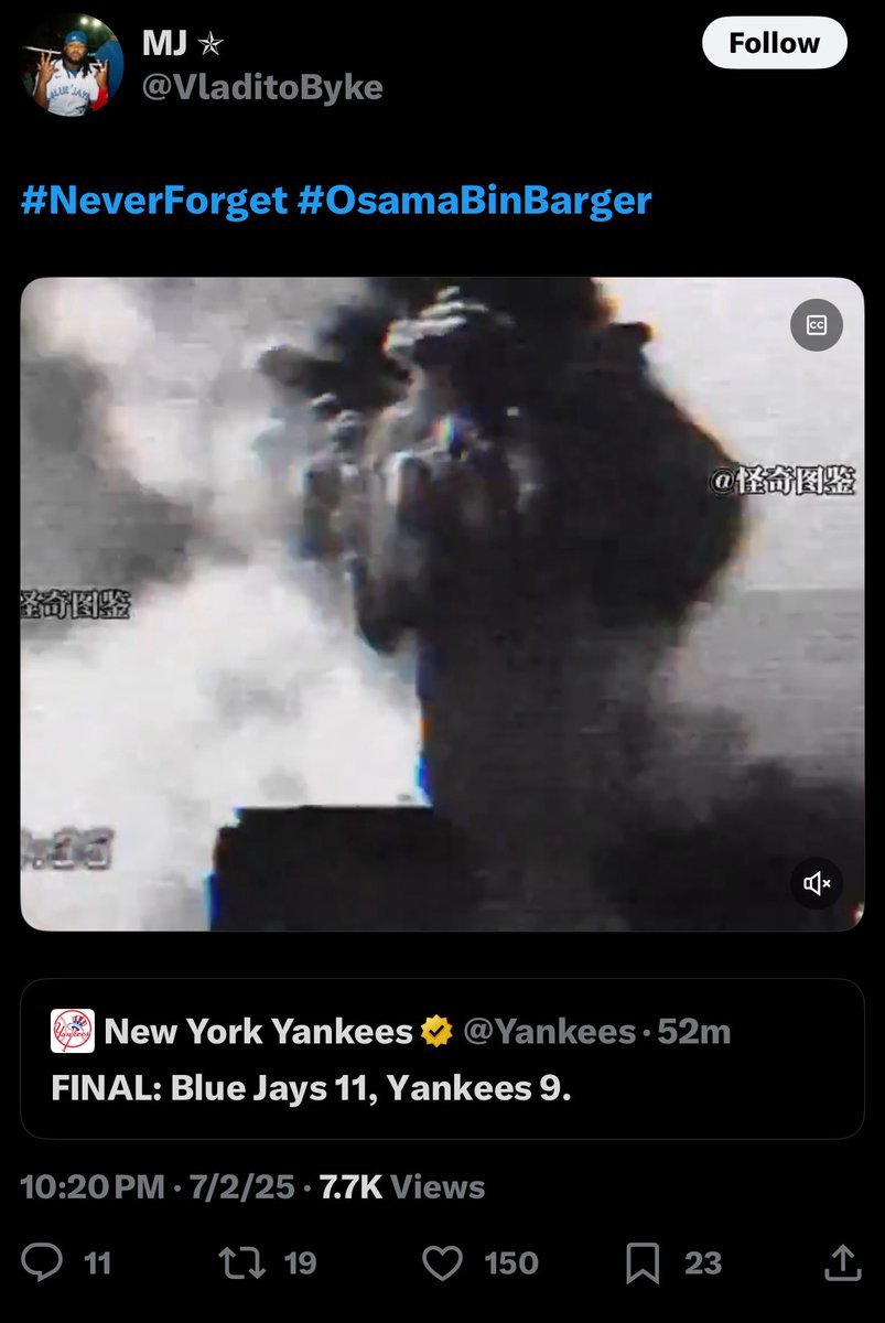 BronxBmbrz's tweet photo. Wouldn’t be a yankees loss without someone mocking the deaths of 3,000 people https://t.co/iWwHakUjhY