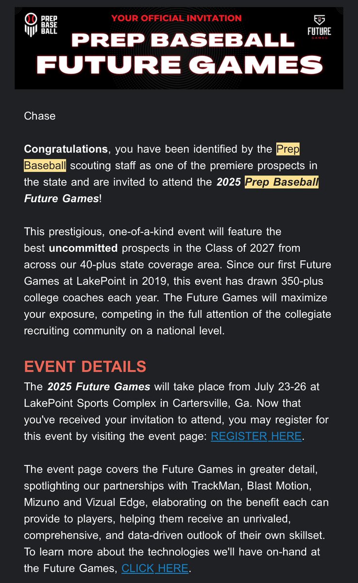 Thank you <a href="/PrepBaseballWI/">Prep Baseball Wisconsin</a> for inviting me to the future games down in Georgia!