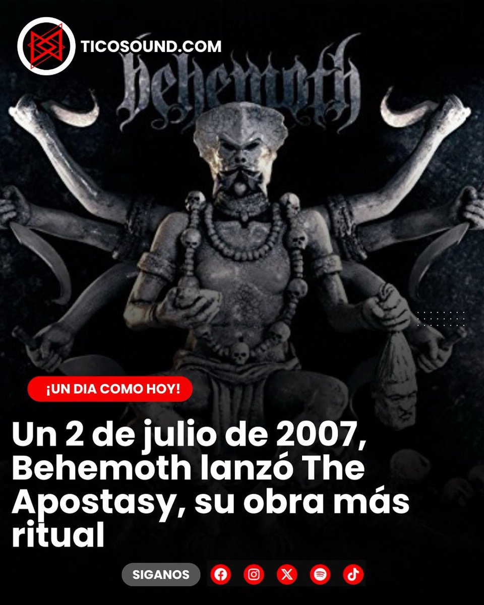 #UnDiaComoHoy | Un 2 de julio de 2007, Behemoth lanzó The Apostasy, su obra más ritual 🤘🤘🤘
Behemoth desató un nuevo capítulo en su blasfema historia con el lanzamiento de "The Apostasy" 🩸🔥