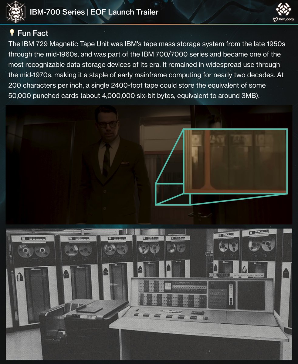hexcody (@hex_cody) on Twitter photo đź‘€Turns out the setting in the Edge of Fate launch trailer gives away more than you think. A 1960 Pontiac Catalina and an IBM 729 magnetic tape drive both show up, definitively placing this story somewhere in the early 1960s. <a href="/Skarrow9/">Skarrow9</a> <a href="/MyNameIsByf/">My name is Byf (Lore Daddy)</a> <a href="/MrRoflWaffles/">MrRoflWaffles From Tutorials</a> <a href="/DestinyTheGame/">Destiny 2</a> đź‘€Turns out the setting in the Edge of Fate launch trailer gives away more than you think. A 1960 Pontiac Catalina and an IBM 729 magnetic tape drive both show up, definitively placing this story somewhere in the early 1960s. <a href="/Skarrow9/">Skarrow9</a> <a href="/MyNameIsByf/">My name is Byf (Lore Daddy)</a> <a href="/MrRoflWaffles/">MrRoflWaffles From Tutorials</a> <a href="/DestinyTheGame/">Destiny 2</a>