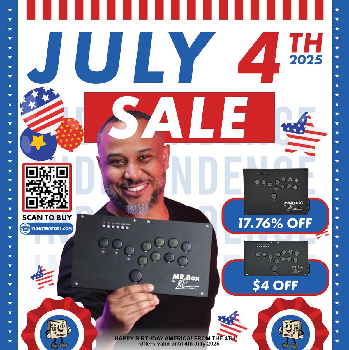 Irazmi's tweet image. Happy 4th of July 🇺🇸 from @BoxBoyWorld &amp;amp; @ThatMikeRossGuy 🎆🎇 Get one while you can at yungtekstore.com I’ll be at @BarcodeOC all weekend if you want to check them out first 🎮