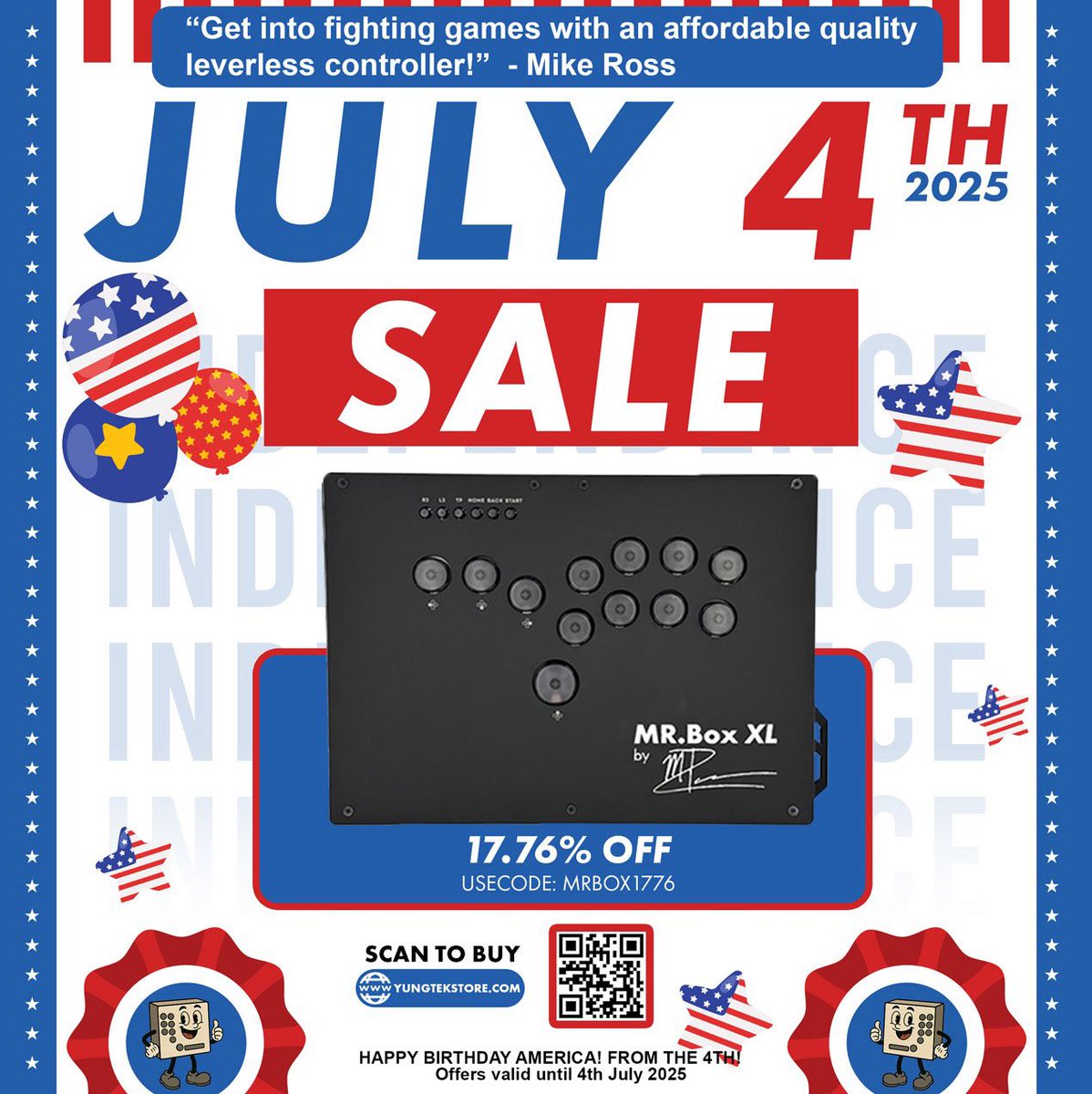Irazmi's tweet image. Happy 4th of July 🇺🇸 from @BoxBoyWorld &amp;amp; @ThatMikeRossGuy 🎆🎇 Get one while you can at yungtekstore.com I’ll be at @BarcodeOC all weekend if you want to check them out first 🎮