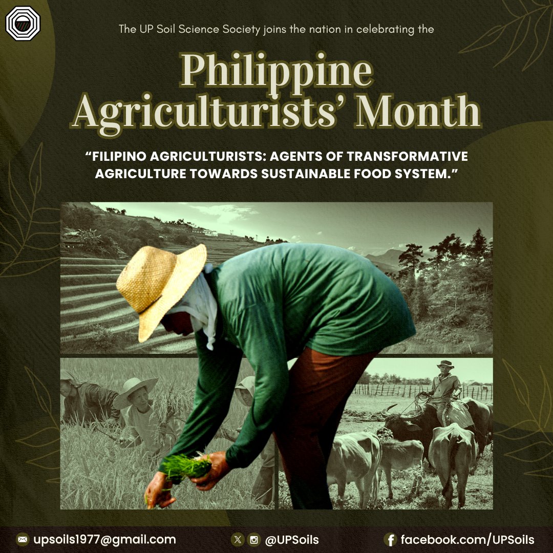 UPSoils's tweet photo. The UP Soil Science Society celebrates #PhilippineAgriculturistsMonth 🌾🤎

We honor our hardworking agriculturists and welcome the enactment of the Philippine Agriculturists Act (RA 12215)—a milestone for the profession.

Healthy soils, sustainable fields. 💚🌱
#SoilForProgress https://t.co/TCTfxuahpx