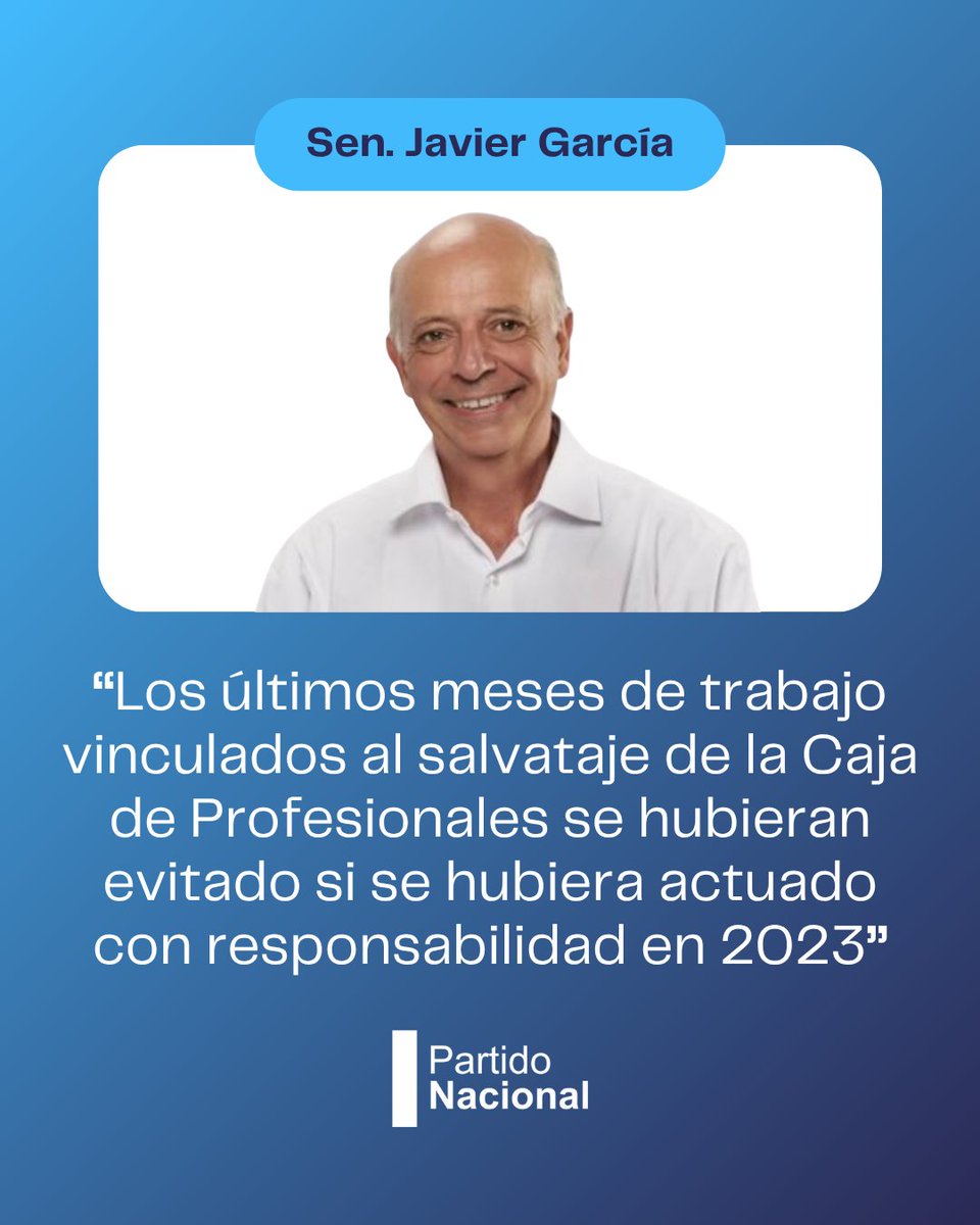 Partido Nacional (@pnacional) on Twitter photo CAJA DE PROFESIONALES
🎙️ Senador <a href="/JavierGarcia_Uy/">Javier García</a> “Los últimos meses de trabajo vinculados al salvataje de la Caja de Profesionales se hubieran evitado si se hubiera actuado con responsabilidad en 2023” CAJA DE PROFESIONALES
🎙️ Senador <a href="/JavierGarcia_Uy/">Javier García</a> “Los últimos meses de trabajo vinculados al salvataje de la Caja de Profesionales se hubieran evitado si se hubiera actuado con responsabilidad en 2023”