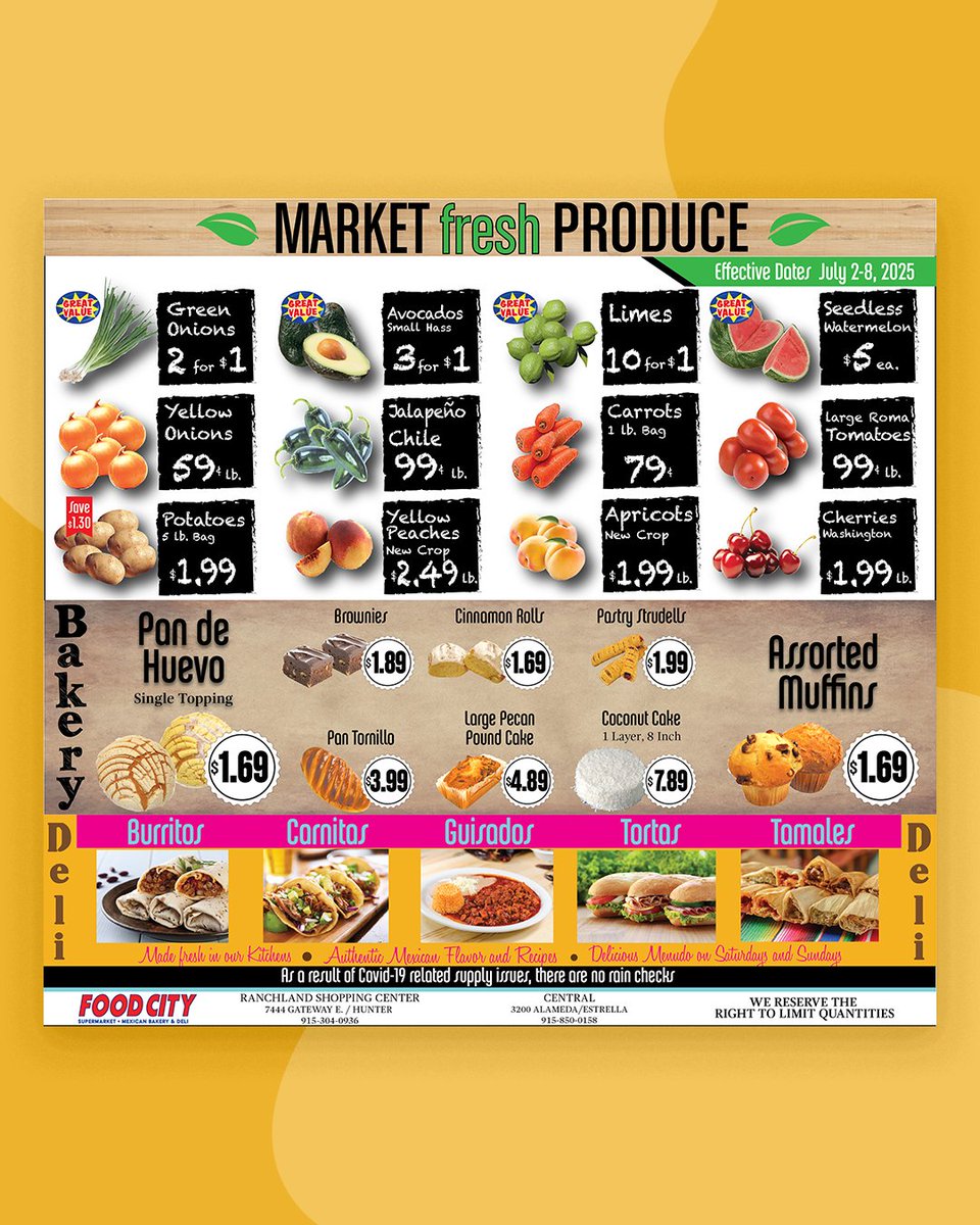 This Week’s Specials are fired up for the Fourth! 🇺🇸

Stock  up, fire up the grill, and let freedom (and flavor) ring! 🎆 

Swipe to see all this week’s explosive deals, or visit: bit.ly/48cFweM

📲  Get the app for extra savings: FoodCityEP.com/app