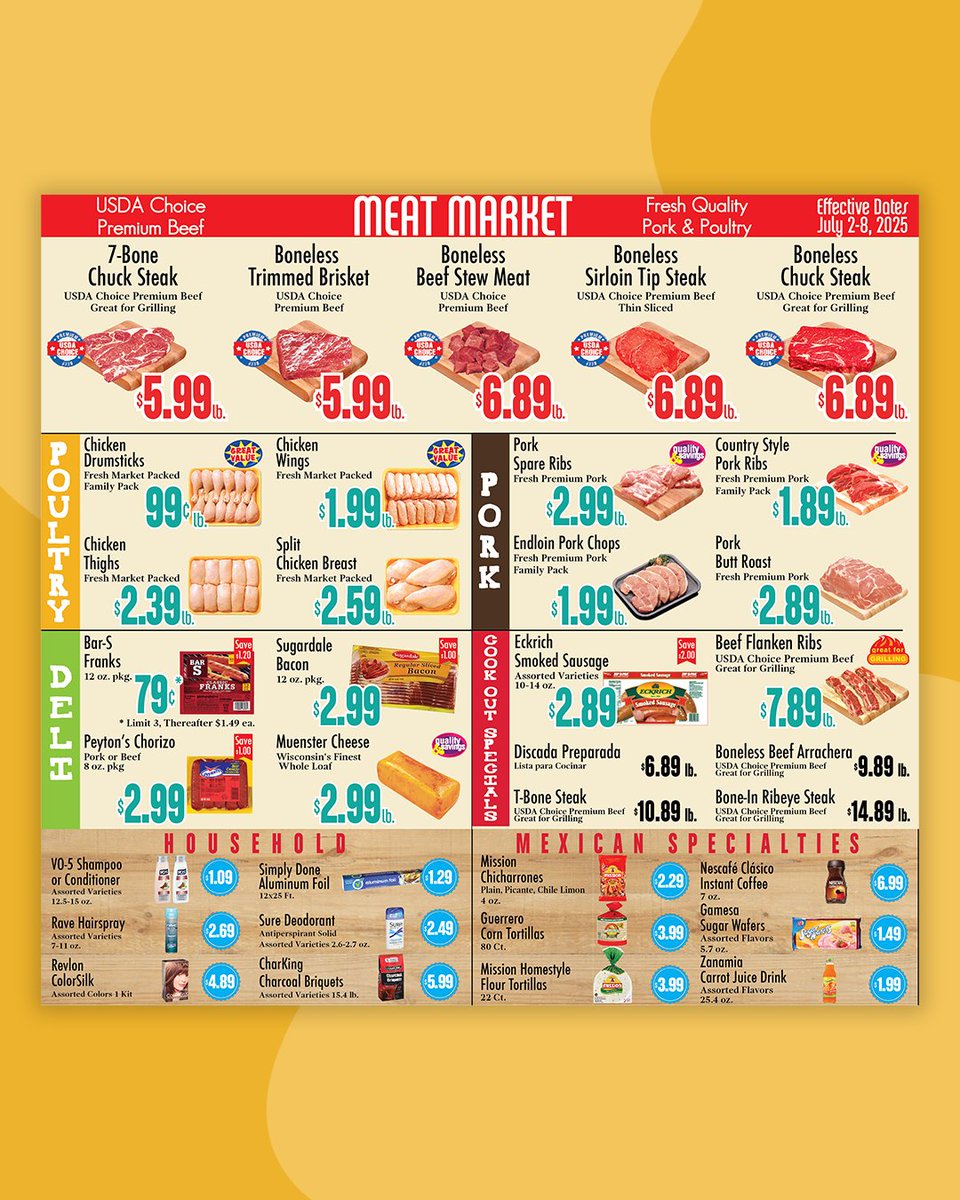 FoodCityEP's tweet photo. This Week’s Specials are fired up for the Fourth! 🇺🇸

Stock  up, fire up the grill, and let freedom (and flavor) ring! 🎆 

Swipe to see all this week’s explosive deals, or visit: https://t.co/2PA4Tmm6eE

📲  Get the app for extra savings: https://t.co/XrWtDuZ9Y2 https://t.co/X8Ge68xzIP
