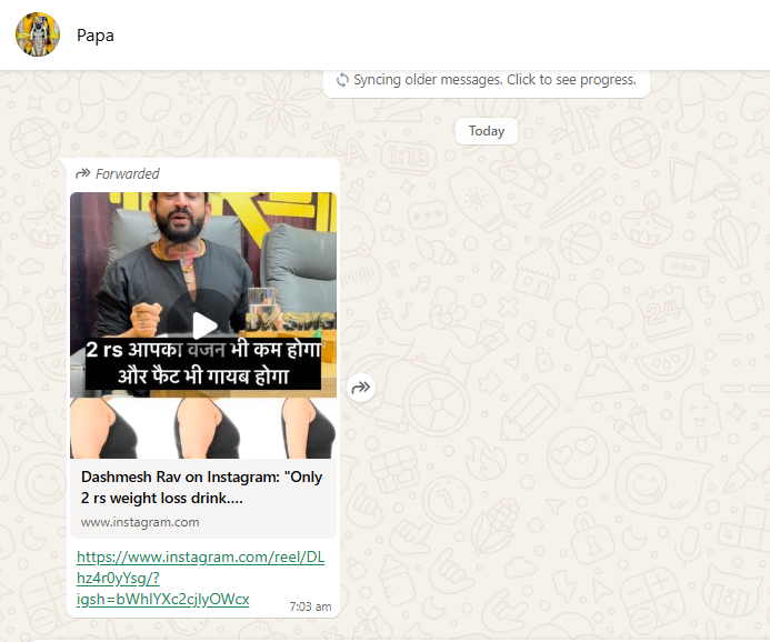You know you've reached peak fatness when even your dad starts sending you weight loss forwards on WhatsApp 🥲