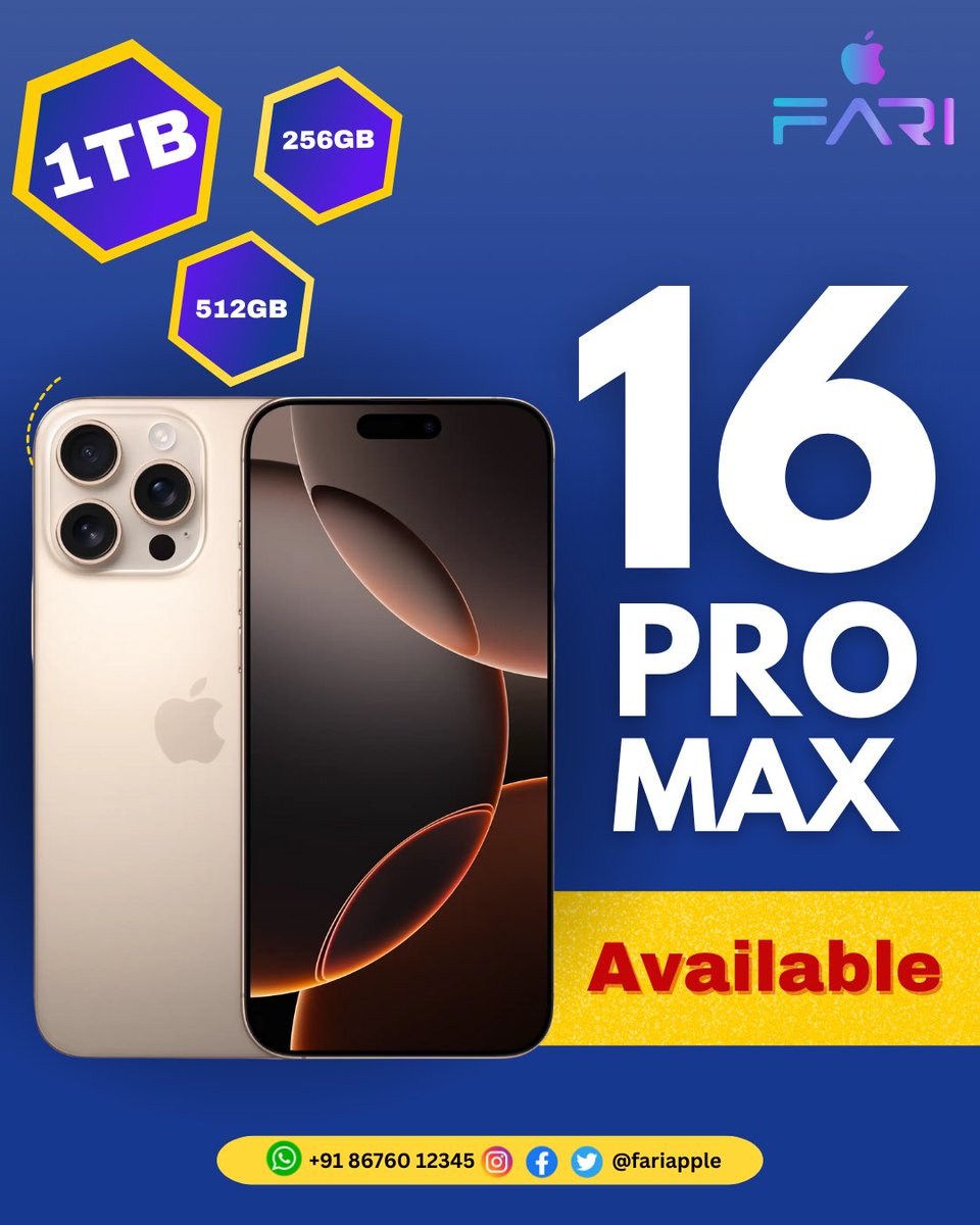 fariapple's tweet photo. A Stunning piece of technology
Apple products available Now @fariapple at the best prices
Contact us on +91 86760 12345
#iphone16 #iphone17 #iphone16promax #iphonedesign #refinedsign https://t.co/Wa5jE31rVa