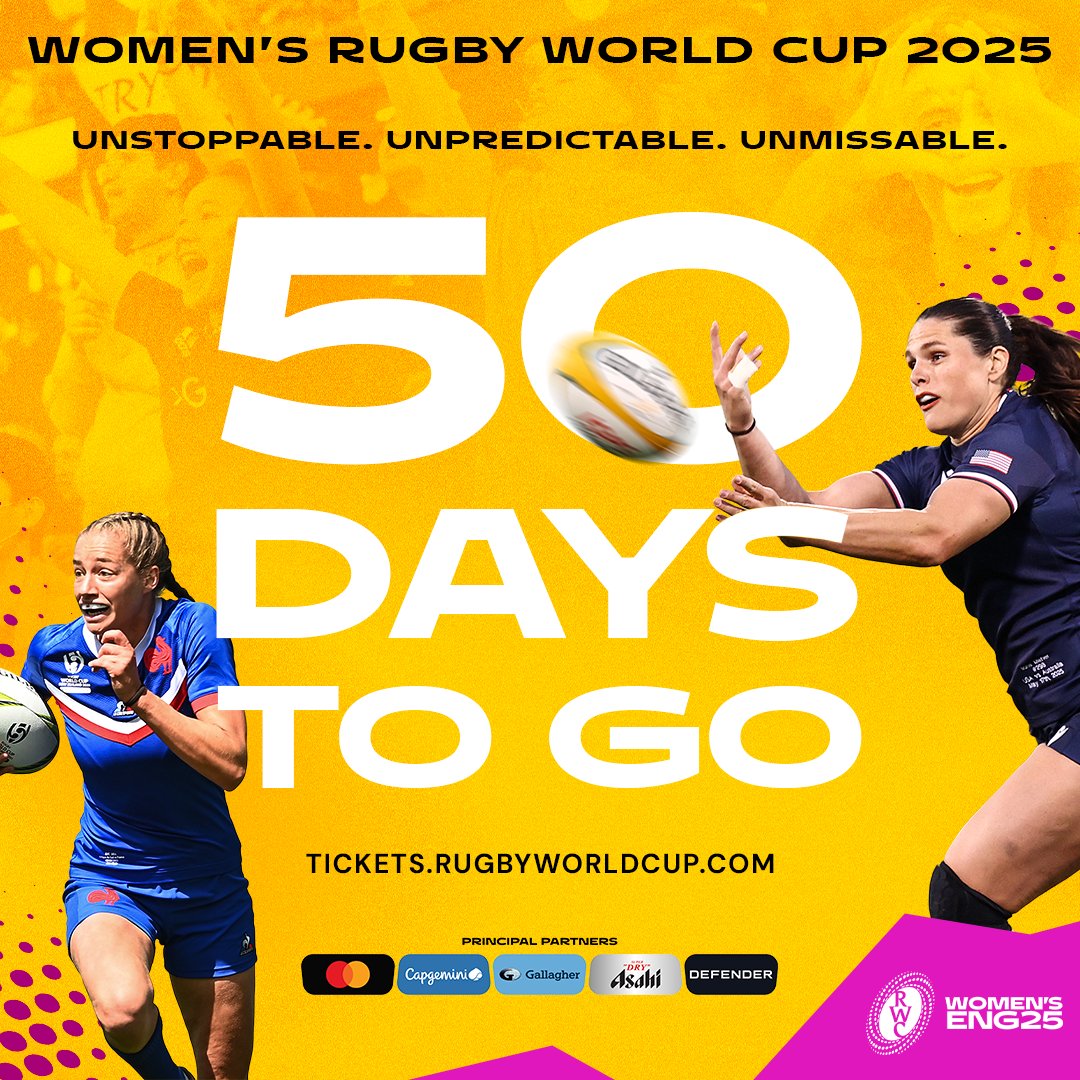 It's only 50 days to go until the biggest women's sports event of the summer happens here on our doorstep! 🥳

The Women's Rugby World Cup is coming to Manchester and we can't wait to see you there 🏉

Buy tickets: tickets.rugbyworldcup.com

#RWC2025 #ThisEnergyNeverStops