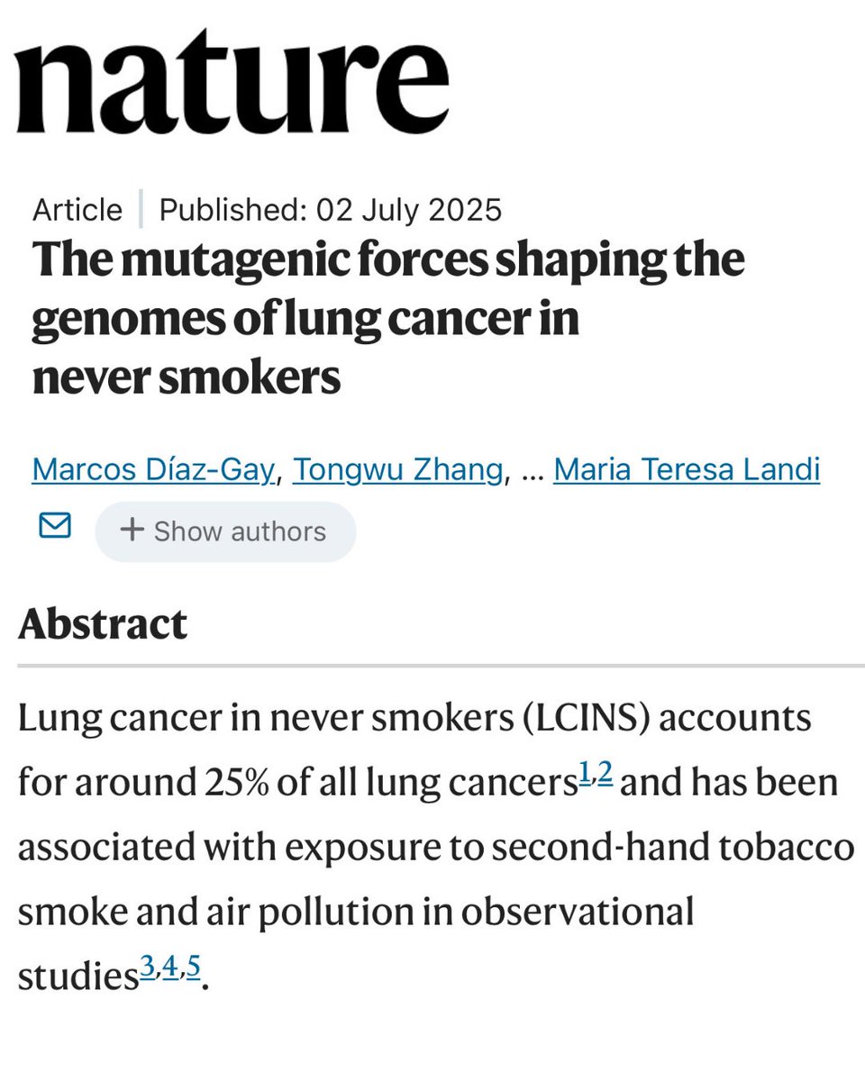 🆕 Nature study on #lungcancer in never-smokers challenges long-held assumptions.

✅ Air pollution linked to key mutations
✅ EGFR most common in East Asia
❌ Secondhand smoke not a major factor - minimal genomic impact

68% of our EGFR+ UK members (2024 data) are never-smokers