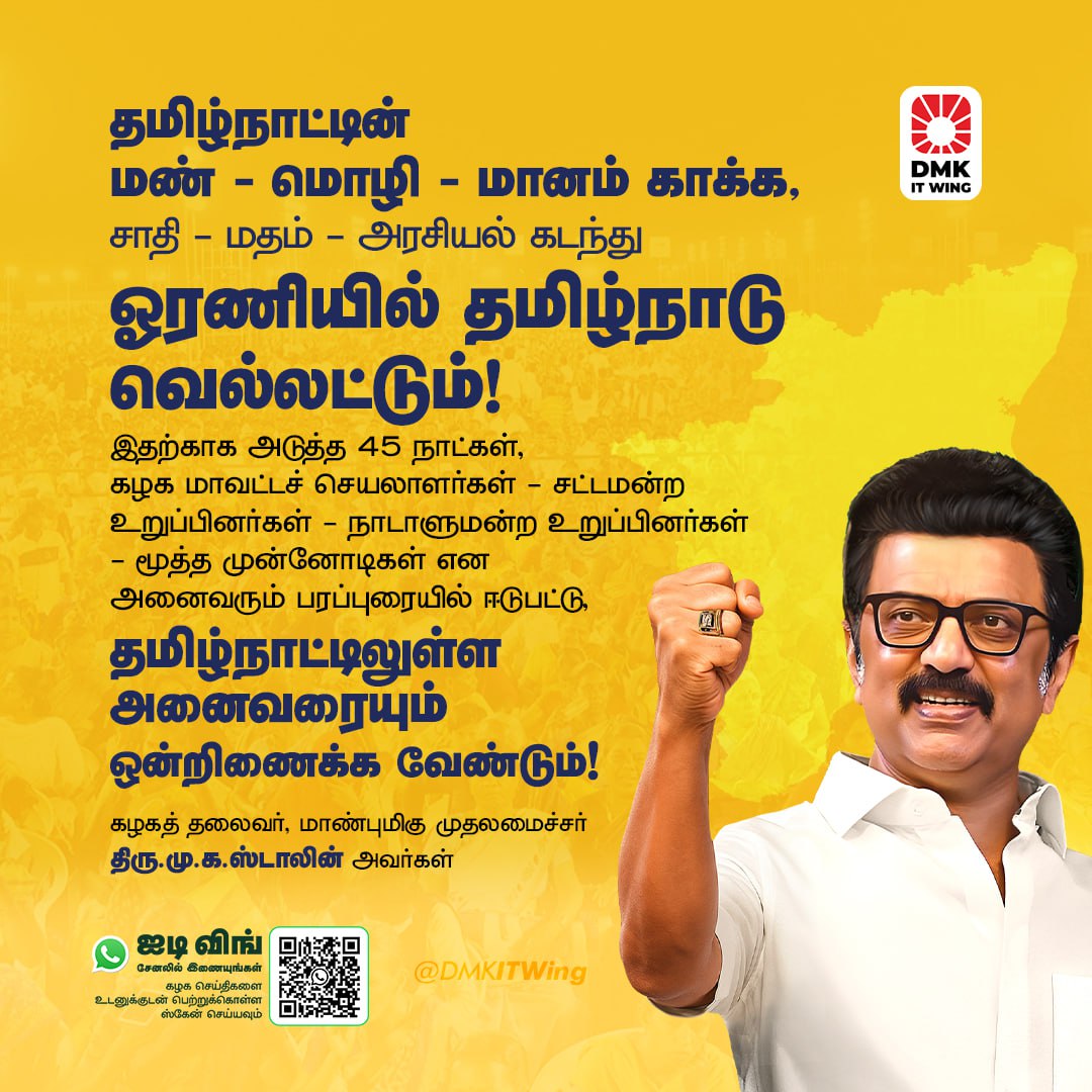 DMK (@arivalayam) on Twitter photo роорогрпН - роорпКро┤ро┐ - рооро╛ройроорпН роХро╛роХрпНроХ, роЪро╛родро┐ - роородроорпН - роЕро░роЪро┐ропро▓рпН роХроЯроирпНродрпБ роУро░рогро┐ропро┐ро▓рпН родрооро┐ро┤рпНроиро╛роЯрпБ ро╡рпЖро▓рпНро▓роЯрпНроЯрпБроорпН!
- роХро┤роХродрпН родро▓рпИро╡ро░рпН, рооро╛рогрпНрокрпБрооро┐роХрпБ роорпБродро▓роорпИроЪрпНроЪро░рпН родро┐ро░рпБ <a href="/mkstalin/">M.K.Stalin</a> роЕро╡ро░рпНроХро│рпН
#роУро░рогро┐ропро┐ро▓рпН_родрооро┐ро┤рпНроиро╛роЯрпБ роорогрпН - роорпКро┤ро┐ - рооро╛ройроорпН роХро╛роХрпНроХ, роЪро╛родро┐ - роородроорпН - роЕро░роЪро┐ропро▓рпН роХроЯроирпНродрпБ роУро░рогро┐ропро┐ро▓рпН родрооро┐ро┤рпНроиро╛роЯрпБ ро╡рпЖро▓рпНро▓роЯрпНроЯрпБроорпН!
- роХро┤роХродрпН родро▓рпИро╡ро░рпН, рооро╛рогрпНрокрпБрооро┐роХрпБ роорпБродро▓роорпИроЪрпНроЪро░рпН родро┐ро░рпБ <a href="/mkstalin/">M.K.Stalin</a> роЕро╡ро░рпНроХро│рпН
#роУро░рогро┐ропро┐ро▓рпН_родрооро┐ро┤рпНроиро╛роЯрпБ