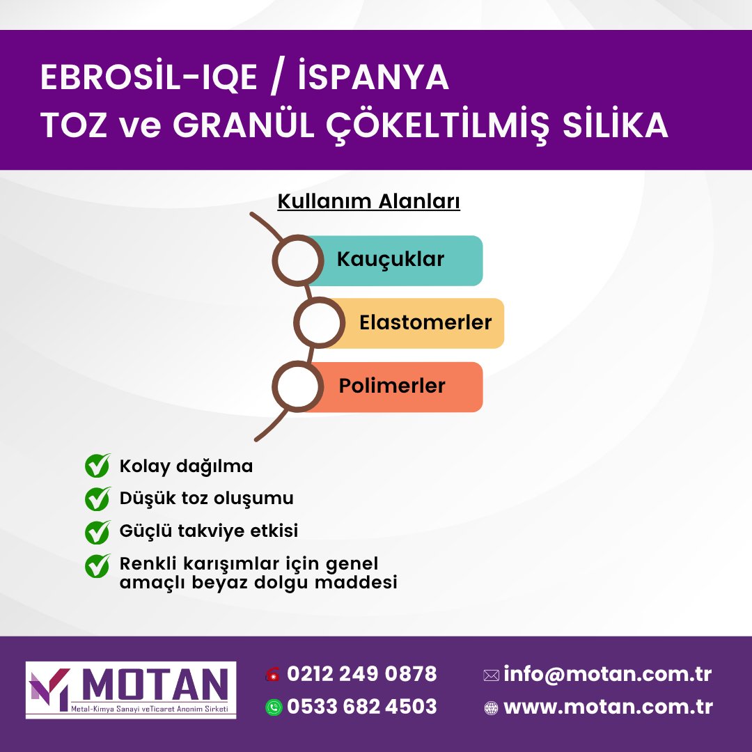Ebrosil-IQE / İspanya
Toz ve Granül Çökeltilmiş Silika(Precipitated Silica)

✔ Elastomerler
✔ Kauçuklar
✔ Polimerler

0533 682 4503 info@motan.com.tr
#MotanKimya #Toz #Granül #Çökeltilmiş #Silika #Precipitated #Silica #Elastomer #Kauçuk #Dolgu #Antiblok