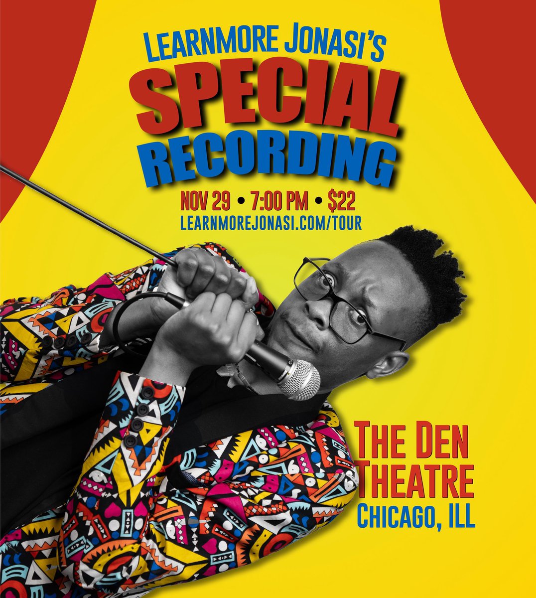 ochipaedia's tweet photo. ANNOUNCEMENTS📣📣📣💥 @learnmorejonasi will be recording his Comedy Special in Chicago, ILL 29th of November @TheDenTheatre 
Tickets are already available on his website https://t.co/ZfQltYlefC