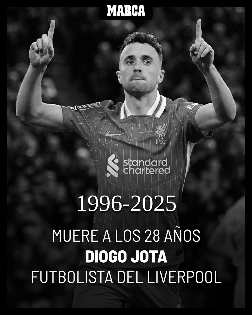 Liverpool forward Diogo Jota has reportedly died in a car crash alongside his brother, Andre. 💔🕊️

— Jota, who got married to his long-term partner, Rute Cardoso, 10 days ago, died in Spain, where his car caught fire following an accident.

R.I.P 🕯️🇵🇹