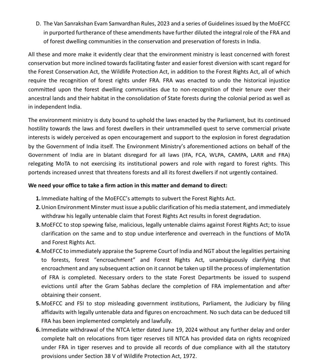150 civil society groups and activists have recently written to the Prime Minister on the systematic and consistent manner in which the Forest Right Act, 2006 has been subverted by the Ministry of Environment, Forests, and Climate Change. They make five major points:

1.