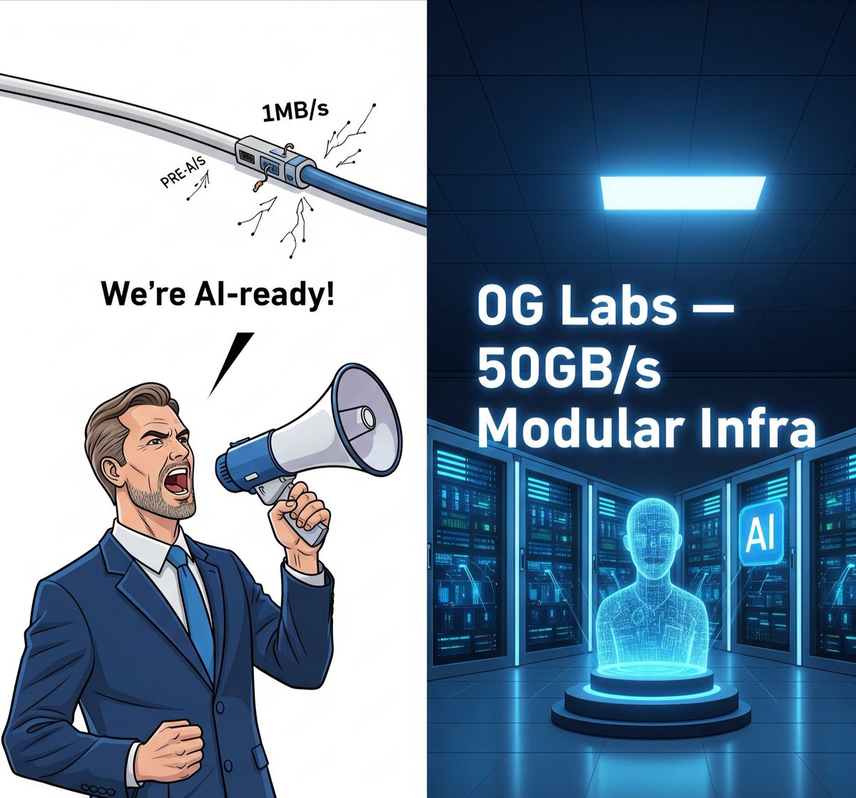 SageWawan's tweet image. Crypto loves to shout:
🗣️ “We’re AI-ready!”

Meanwhile… bandwidth: 1MB/s 🐌

@0g_labs exists for a reason.
50GB/s. Modular Infra. AI actually works.

#0G #Web3Reality #OnchainAI @KaitoAI