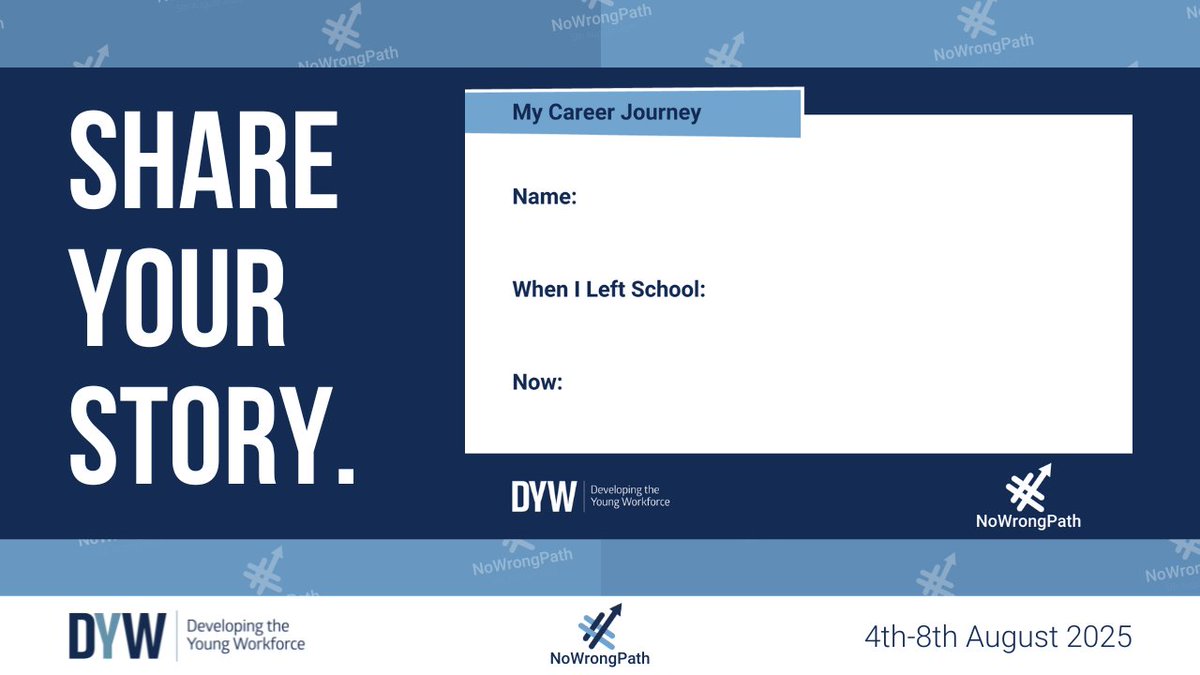 Everyone has a different story and a different journey. That's okay because there's hashtag#NoWrongPath! 

From 4-8 August, inspire young people by sharing what you did when you first left school and what you do now. 

tinyurl.com/DYWNEnwp