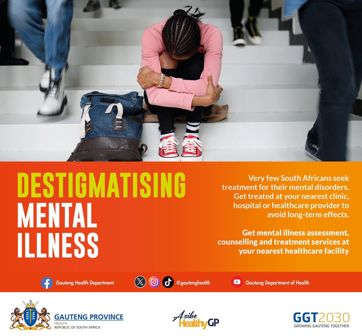 All our health institutions offer Mental Health Services. Take a first step by visiting us and a professional will walk along with you #MentalHealthMatters #AsibeHealthyGP