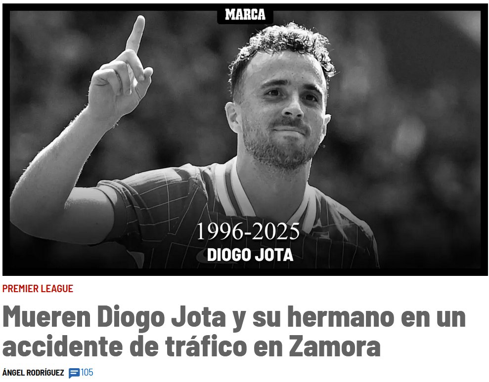 Ei helvetti. Diogo Jota on kuollut auto-onnettomuudessa.