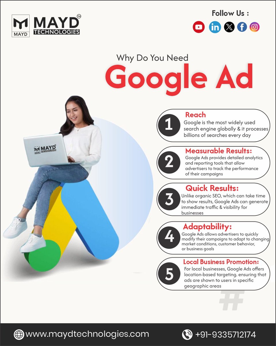 LtdMayd's tweet photo. Why Your Business Needs Google Ads!
At Mayd Technologies, we turn clicks into customers!
Letβs grow your business with smart Google Ads strategies.
#GoogleAds #DigitalMarketing #MaydTechnologies #OnlineGrowth #SEOvsPPC #LocalBusinessBoost #MarketingMadeEasy #PayPerClickSuccess https://t.co/Ns0YUvi4Tq