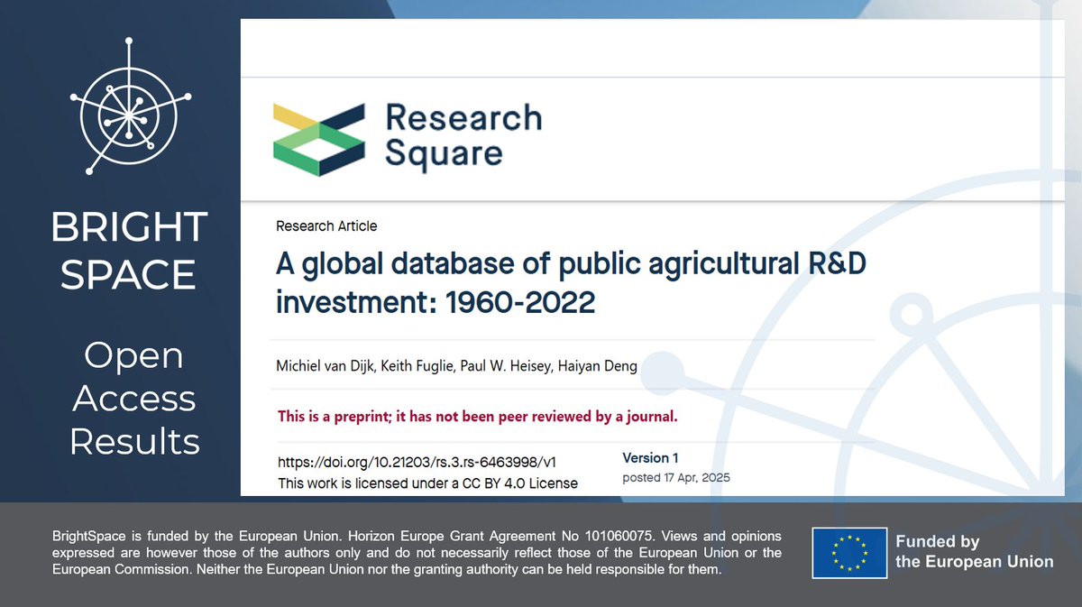 BrightSpaceEU's tweet image. 📊 Have you explored GRAPE yet? 
🆕dataset: consistent, global data on public agricultural R&amp;amp;D (personnel &amp;amp; expenditures) across 190 countries (1960–2022). 
An asset for research &amp;amp; policy, supported by #BrightSpaceEU &amp;amp; captured in a recent preprint. ✅

👉tinyurl.com/4tnkuzdu