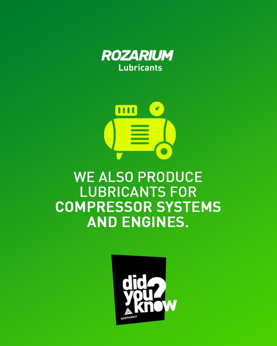 RozariumLubes's tweet photo. Did you know that we also produce lubricants for compressor systems and engines, not just for passenger cars, generators, and trucks?  

#CompressorSystems #CompressorEngines #PowerOfMore #ExperienceThePowerOfMore #RozariumLubricants #DidYouKnow https://t.co/JZa4zs9lFb