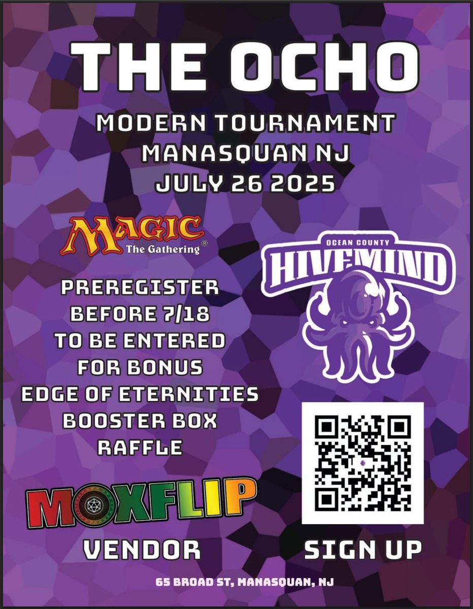 Robert “Sparky” Anthony (@sparky__mtg) on Twitter photo I'm proud to announce that We (<a href="/HiveMindNJ/">Hive Mind ➡️ FNM at Nova Games</a>) will be running another Modern Open. This time with <a href="/moxflip/">Tim Sussino🔜Steel City</a> as our Vendor and some familiar faces from the Local scene. 1st->8th cash prizes, Vintage Cube side events, Raffles and a Custom Playmat along with a Trophy for the Winner. I'm proud to announce that We (<a href="/HiveMindNJ/">Hive Mind ➡️ FNM at Nova Games</a>) will be running another Modern Open. This time with <a href="/moxflip/">Tim Sussino🔜Steel City</a> as our Vendor and some familiar faces from the Local scene. 1st->8th cash prizes, Vintage Cube side events, Raffles and a Custom Playmat along with a Trophy for the Winner.