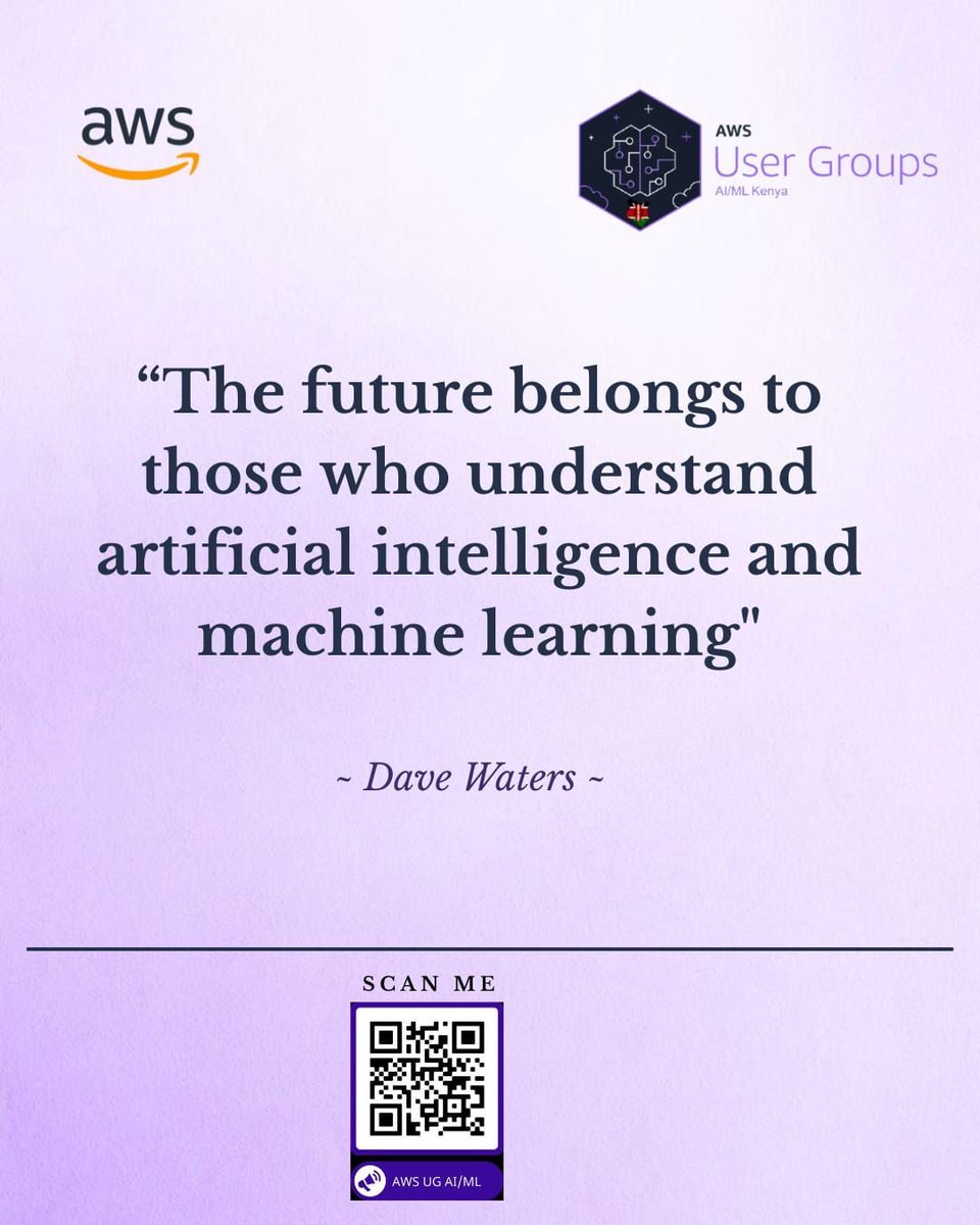 awsaimlkenyaug's tweet photo. 🚨  Today's AI/ML Quote to fire up your future-thinking mindset! 🚀 ✨ 

"The future belongs to those who understand artificial intelligence and machine learning."
— Dave Waters

Stay curious, stay learning, and let’s shape tomorrow 🚀

#AWS #AIML #AIQuote #MachineLearning #AWSUG https://t.co/UgVZUzIhSd
