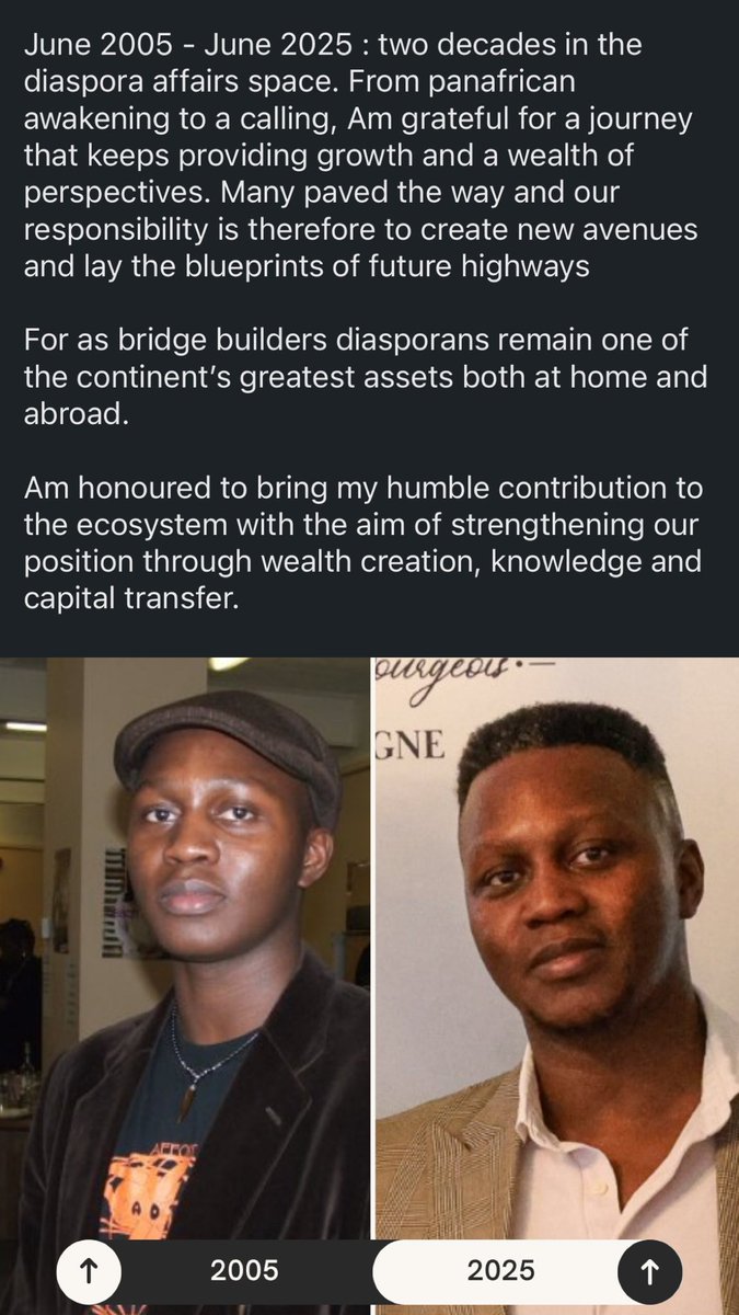 DossaFrAnCk's tweet photo. June 2005 - June 2025 : two decades in the diaspora affairs space. From panafrican awakening to a calling, Am grateful for a journey that keeps providing growth and a wealth of perspectives. 
👇🏾
https://t.co/SCb8lD8SXq https://t.co/phIvjduJ0d