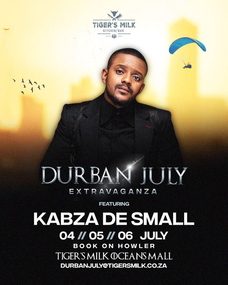OceansMallSA's tweet image. The Durban July Weekend is HERE & Tigers Milk at Oceans Mall is the place to be!🐎🔥
Get ready for epic live performances from SA’s finest artists!
Book tickets now! 🔗👇🏾
howler.co.za/events/the-dur…
#DurbanJuly #TigersMilk #OceansMall #HollywoodbetsDurbanJuly #Umhlanga