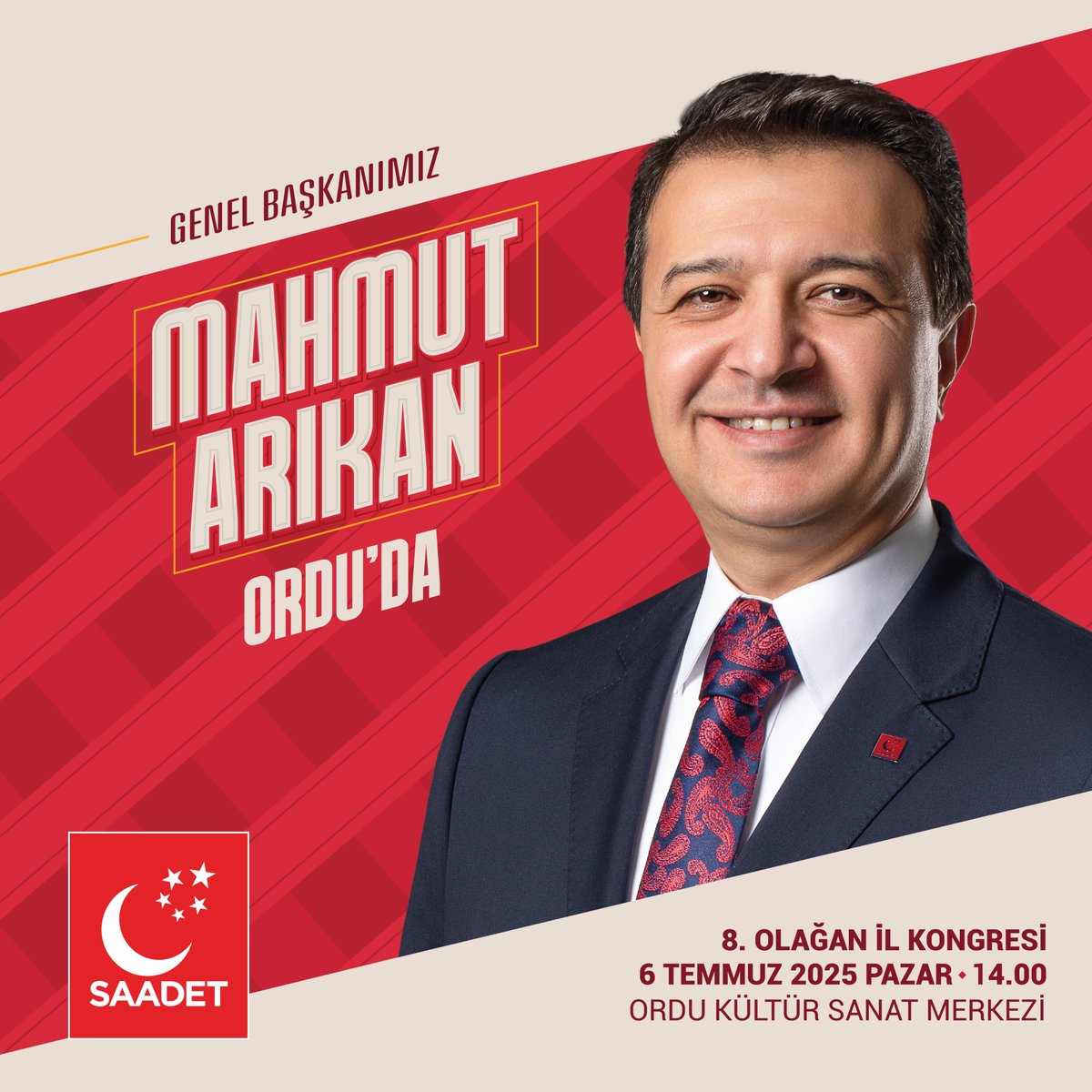 Genel Başkanımız Mahmut Arıkan Ordu'da!

🚩 8. Olağan İl Kongresi
🗓 6 Temmuz Pazar | 14.00
📍 Ordu Kültür Sanat Merkezi