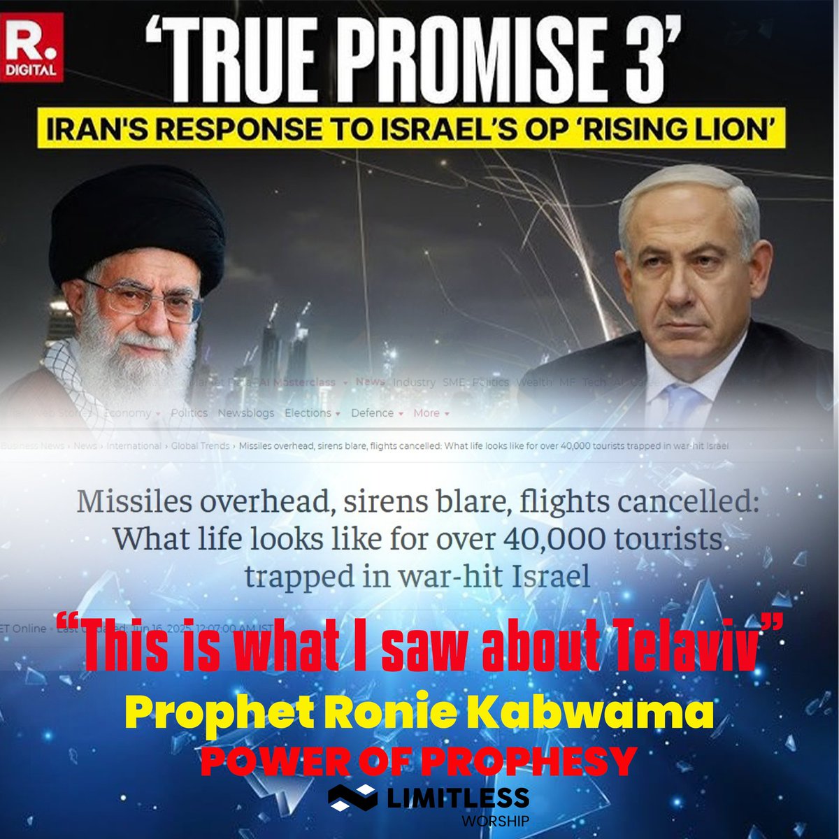 _itskendi_'s tweet photo. The cost of conflict is paid in human lives. May wisdom guide the leaders of Iran and Israel towards peace. Prophet Ronie Kabwama prophesied on the Israel and Israel Conflict.
https://t.co/9DqwnFcnEF
#IranIsraelConflict
#ASpark
#TelAviv
#ProphetRonieKabwama
#ProphecyFulfilled https://t.co/kaugtikeMR