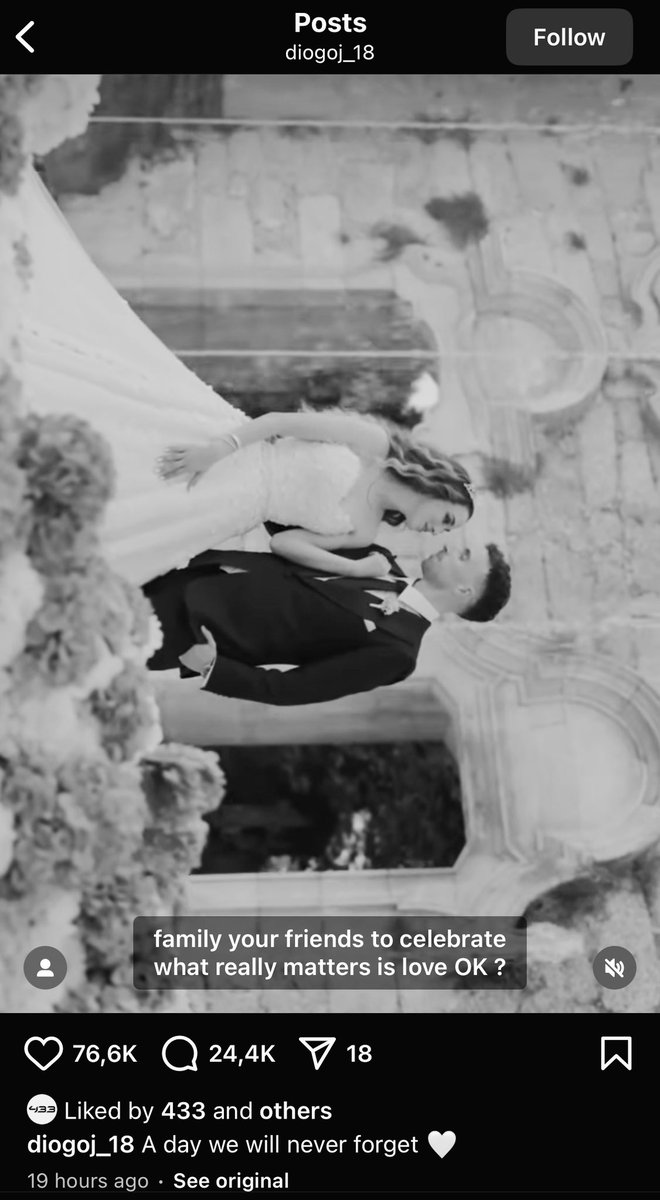 19 jam yang lalu postingan terakhir di akun Instagram Diogo Jota, pernikahan sama istrinya… 💔