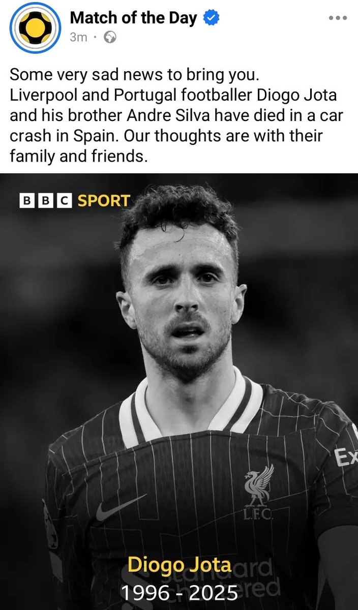 Sad news😥💔... we lost  another legend😥... I take this chance to send condolescence to the Liverpool family &amp; his family at large... He has been at the Frontline making Liverpool great in his time... the first time I new Diogo Jota was in 2018.#Liverpool